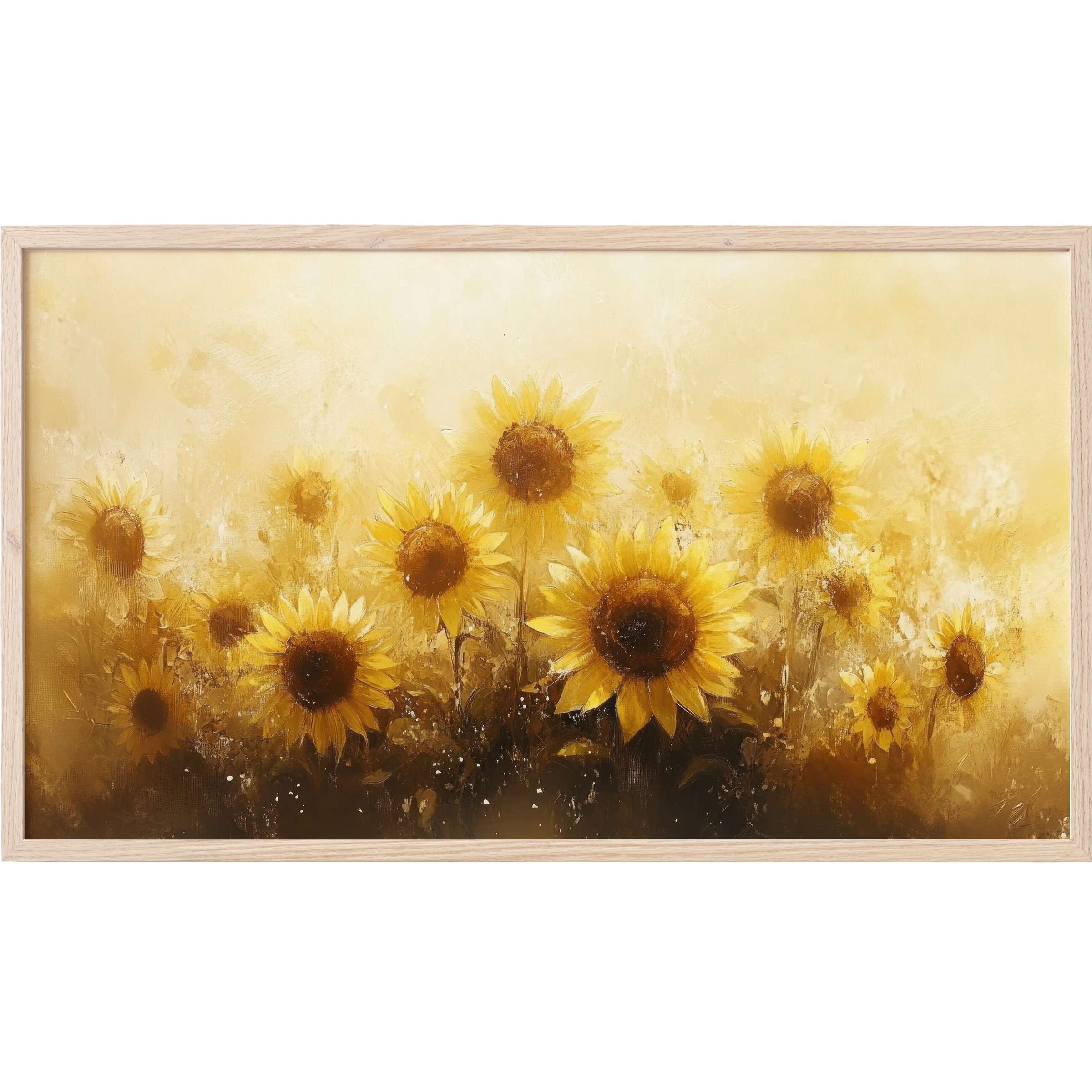 Warm-toned sunflowers bloom in textured brushstrokes, blending golds and browns in elegant summer Frame TV Art