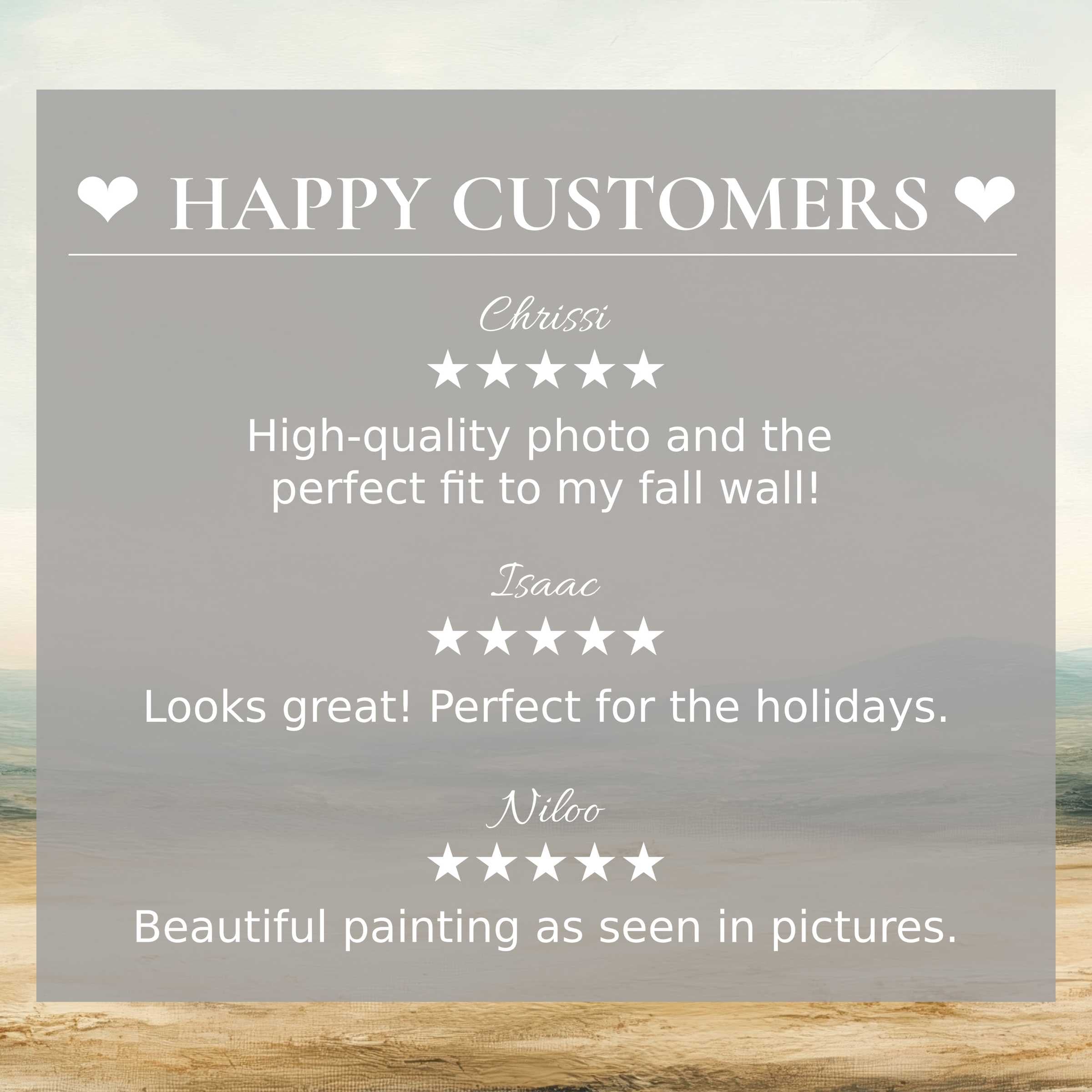 Refined landscape art for Frame TV with warm abstract hues, featuring happy customer reviews that inspire trust and elegance