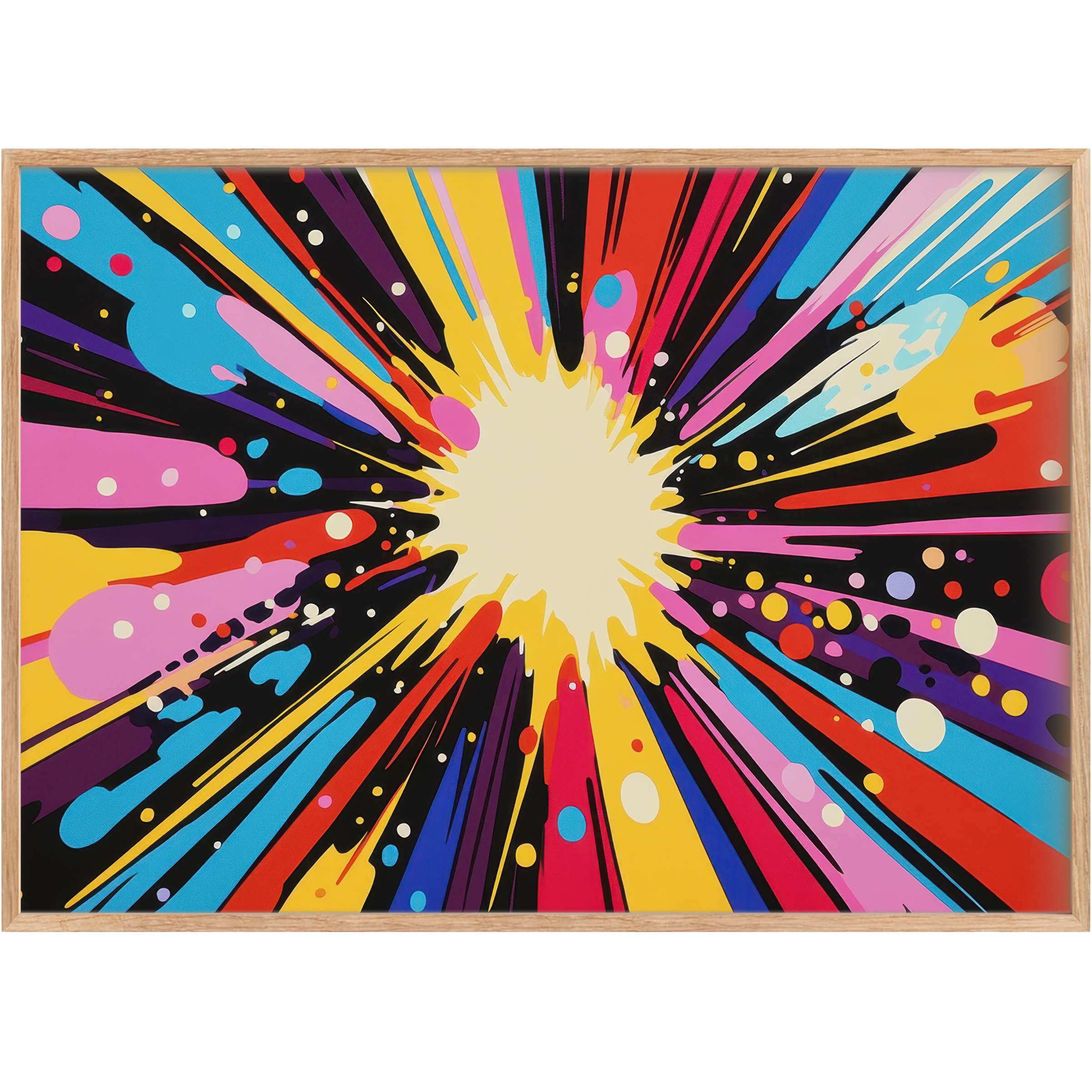 Vibrant pop art printable wall art bursting with bold reds, yellows, and blues, radiating dynamic energy and modern flair