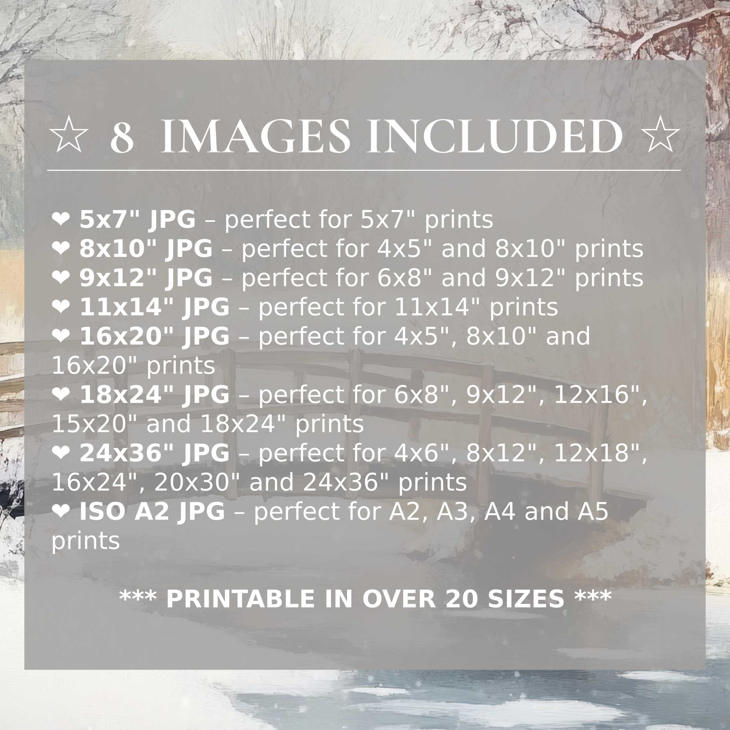 Winter digital print radiates serene blues and soft neutrals, included in 8 high-quality sizes to elevate modern interiors with timeless style and versatile charm