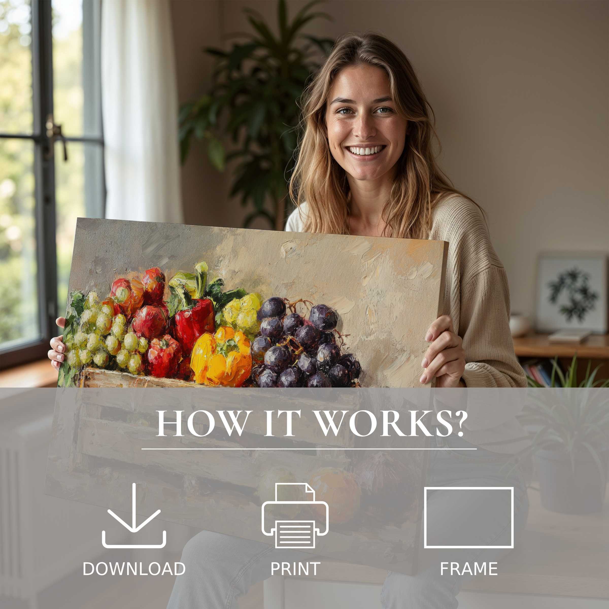 Radiant farmhouse digital art print ignites warmth and joy in a modern home, effortlessly enhancing everyday serenity