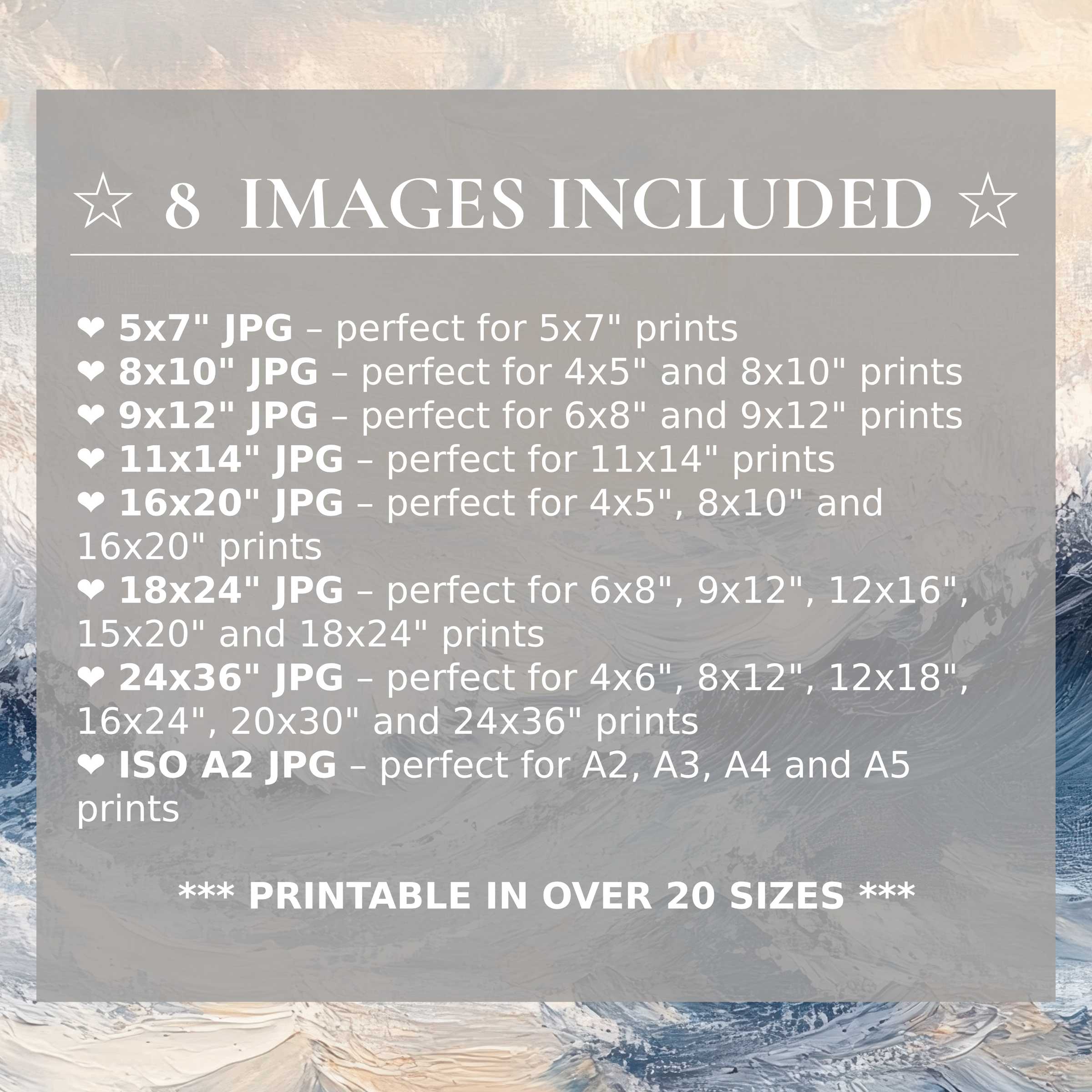 Coastal digital print in soothing blues and sandy neutrals, radiantly uplifting modern interiors with 8 high-quality sizes included