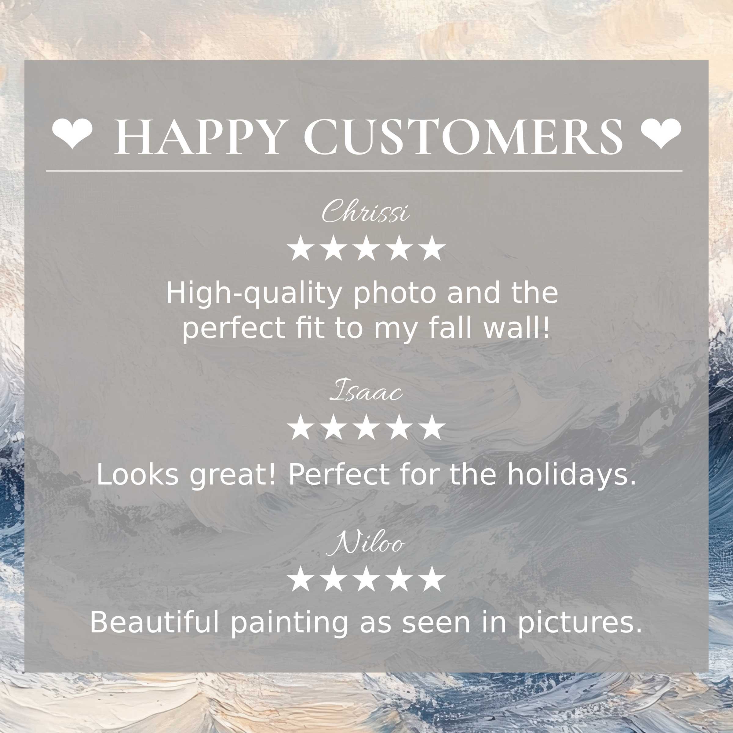 Coastal art for Frame TV with abstract sunset hues, showcasing happy customer reviews and refined, elegant appeal