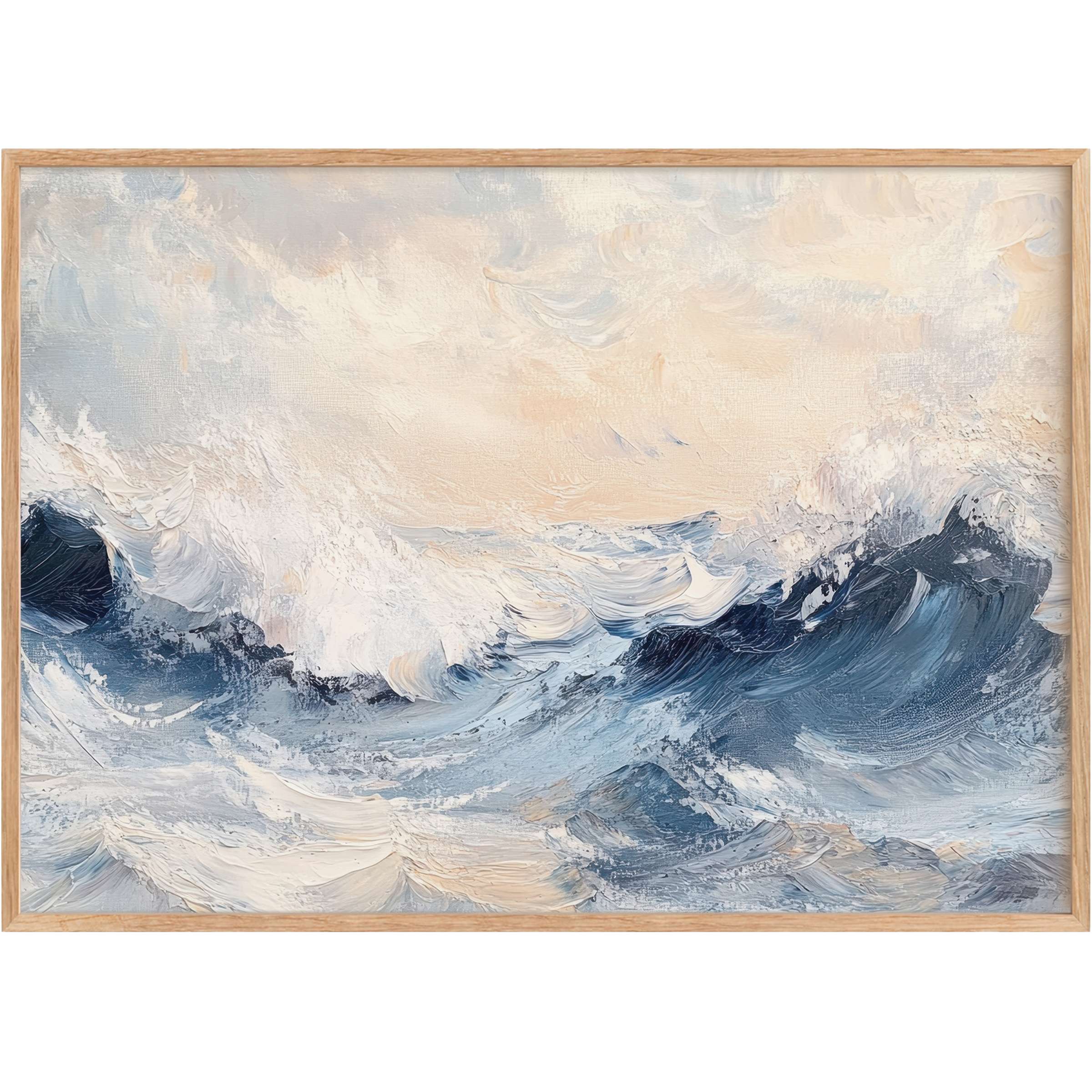 Coastal printable wall art capturing dynamic navy and soft cream waves, evoking a radiant and refreshing seaside serenity