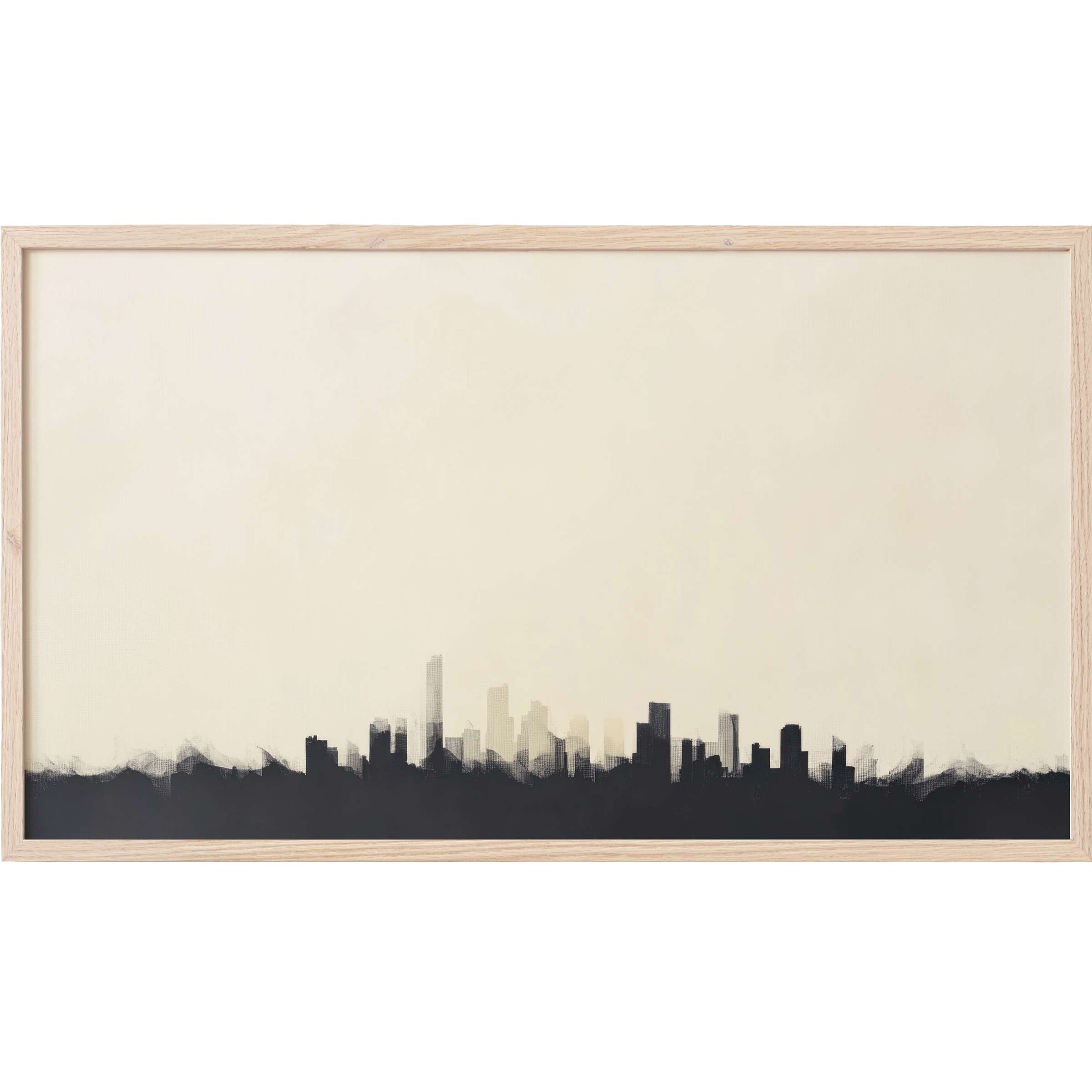 Minimalist Frame TV Art featuring a soft black skyline silhouette against a smooth cream background