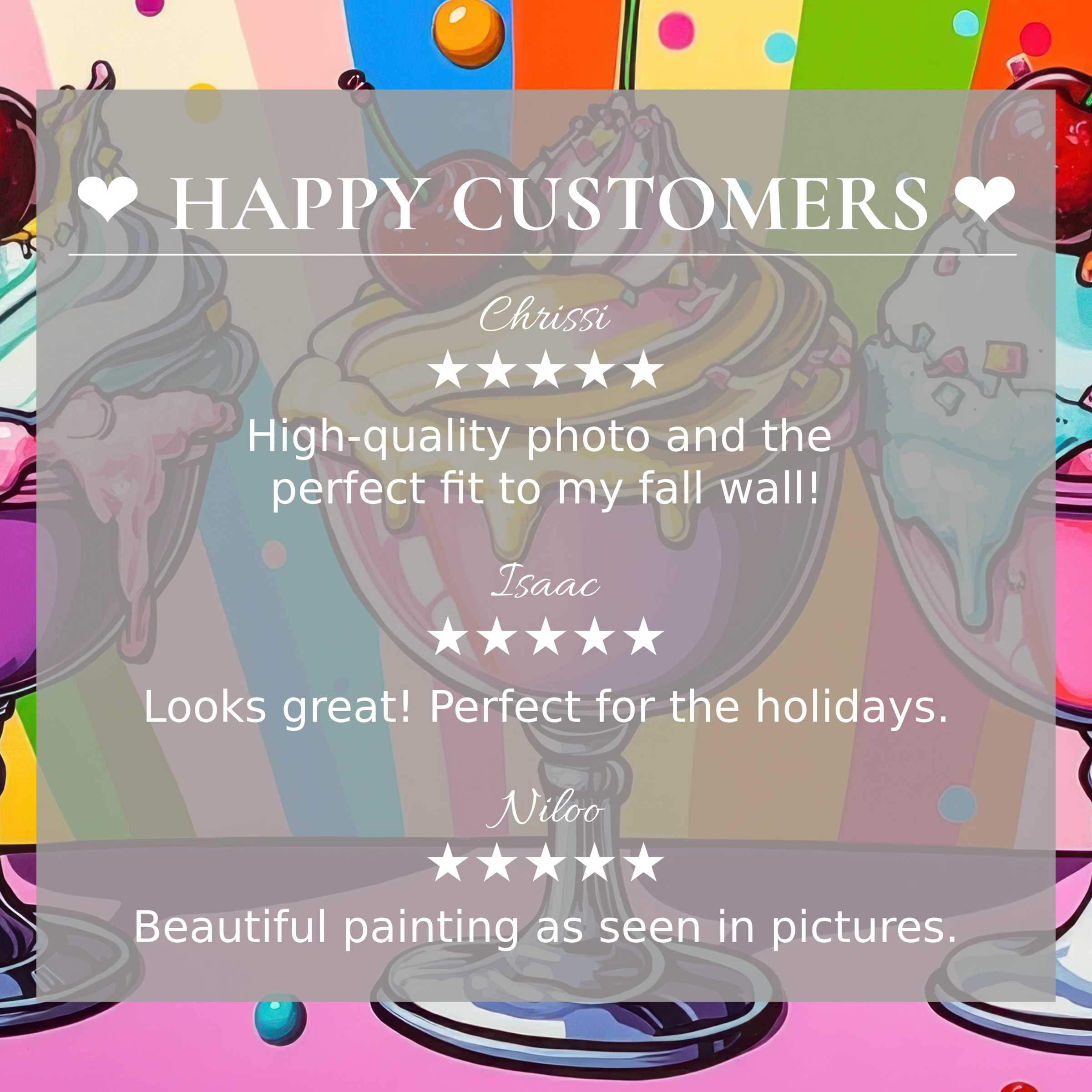 Pop art for Frame TV with abstract sunset hues, showcasing happy customer reviews and elegant home decor style