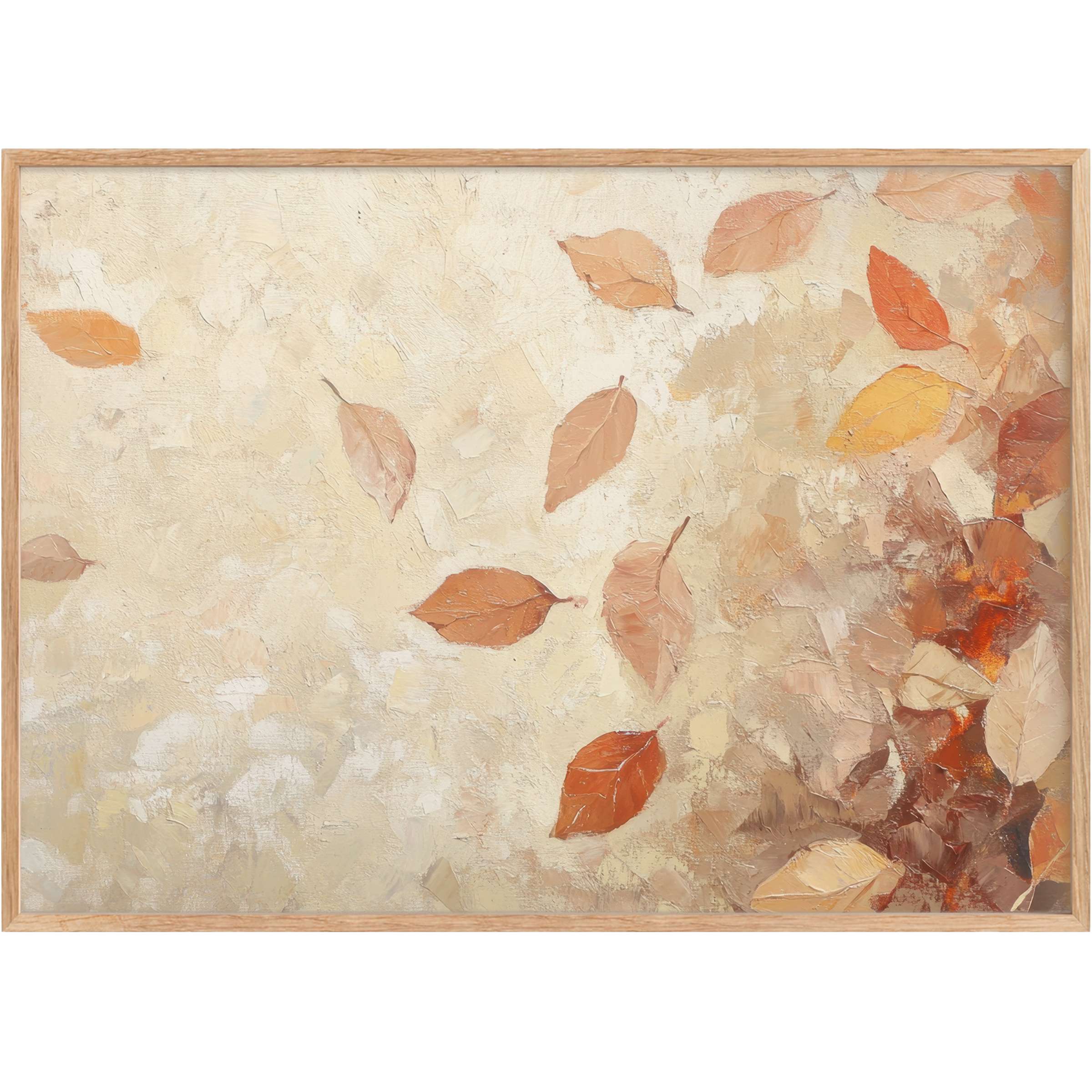 Elegant fall printable wall art with warm amber and burnt sienna leaves, evoking a serene, cozy autumn atmosphere