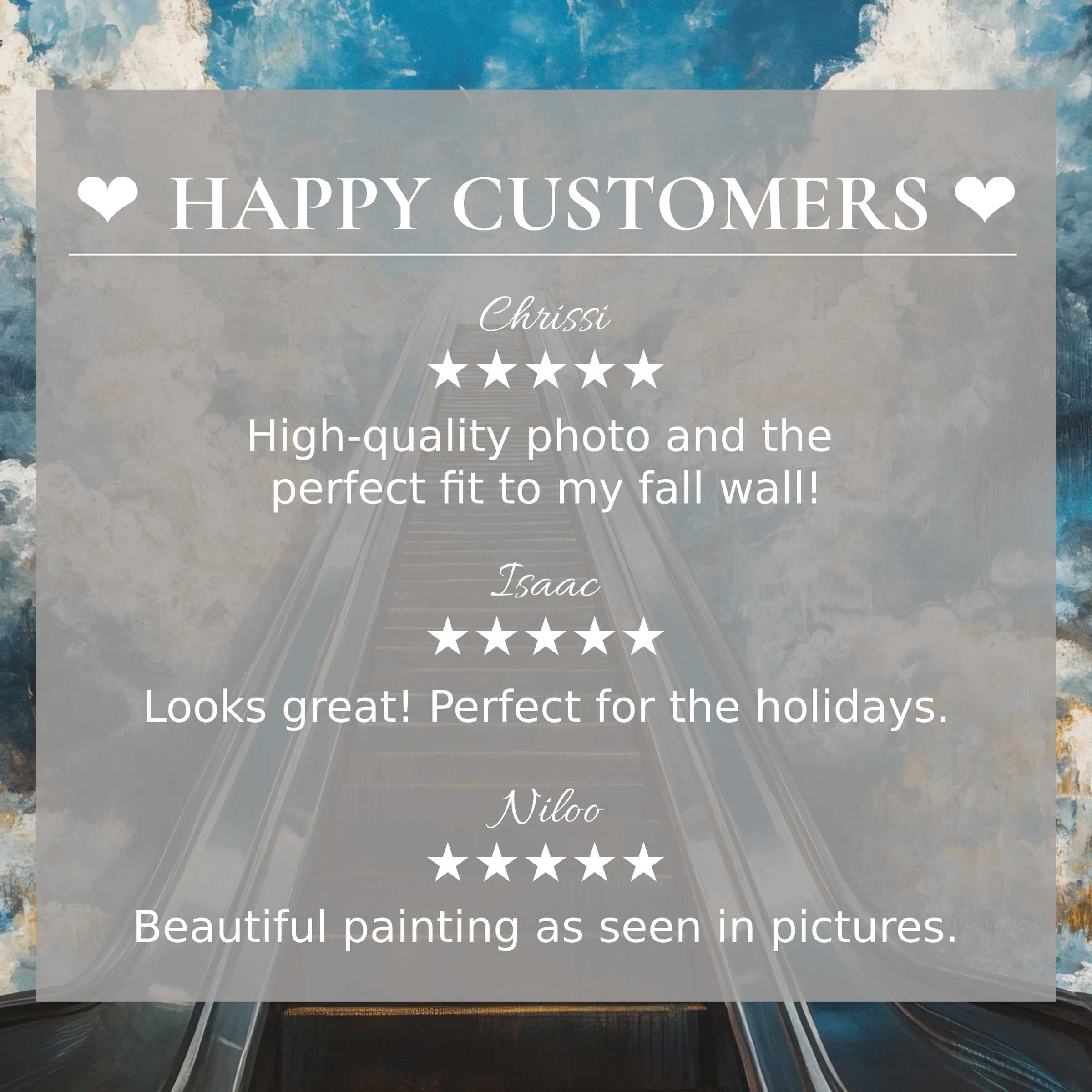 Street art for Frame TV with abstract sky hues; layout inspires trust through elegant design and happy customer reviews