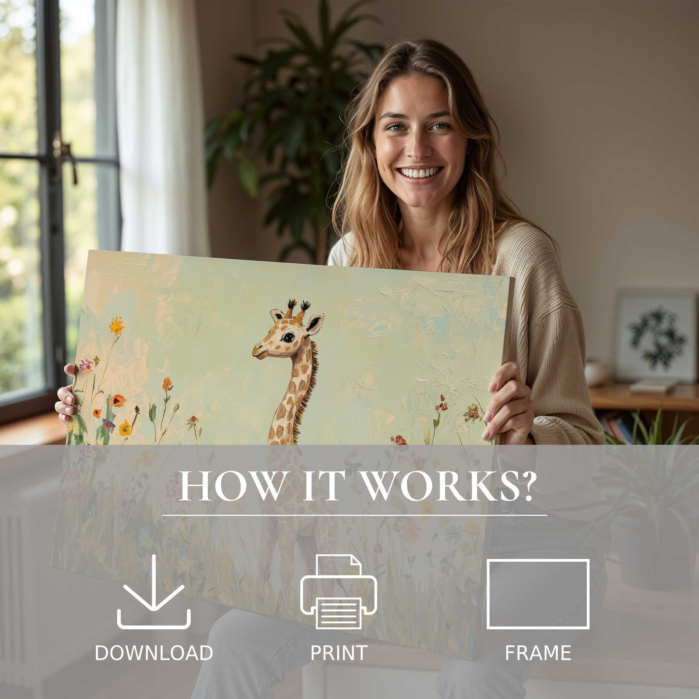 Bright nursery digital art print bringing warmth and joy, captured in a serene modern home filled with natural light