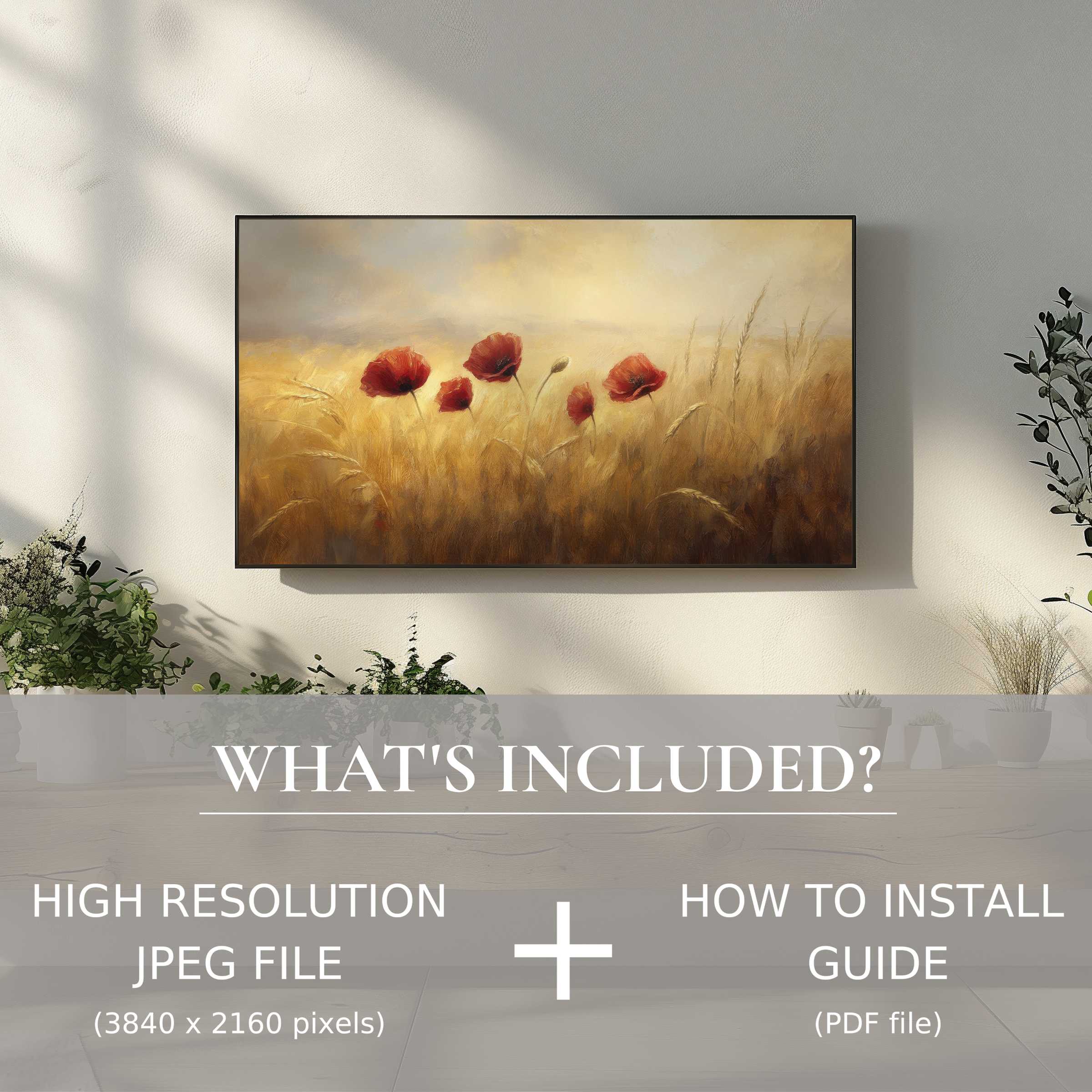 Elegant floral digital TV art download with easy installation, bringing warm, modern charm to stylish living spaces