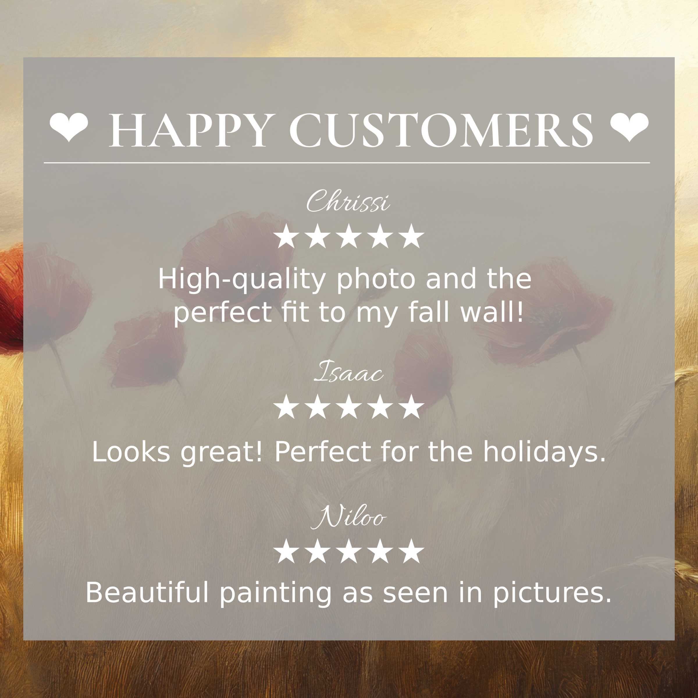 Floral art for Frame TV with serene sunset hues, featuring happy customer reviews that inspire trust and elegance