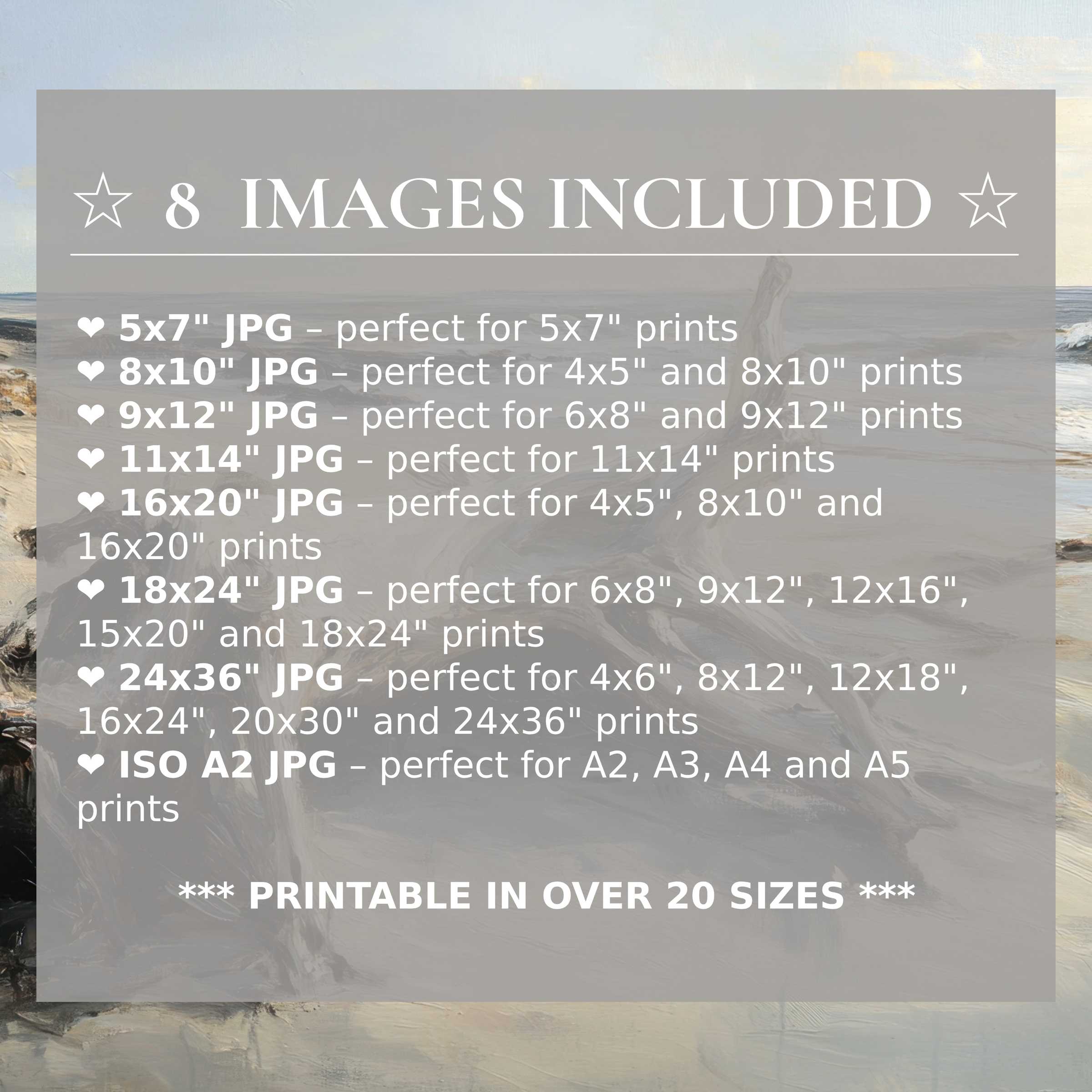 Radiant beach digital print in serene blues and sandy neutrals, elevating modern interiors with style and 8 sizes included