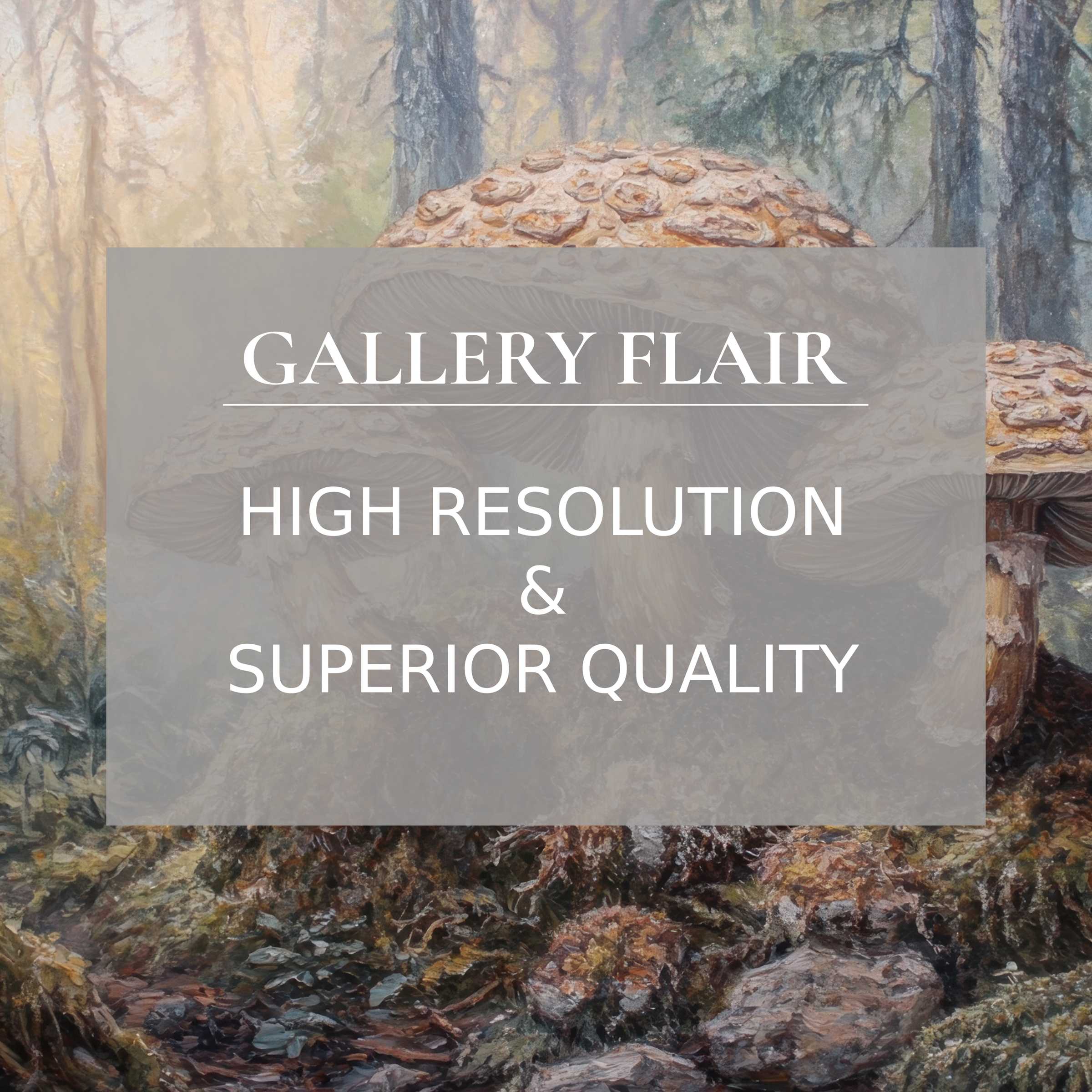 Botanical printable art featuring richly detailed, earthy mushrooms in a serene forest scene, elevating modern interiors with its calming, natural elegance