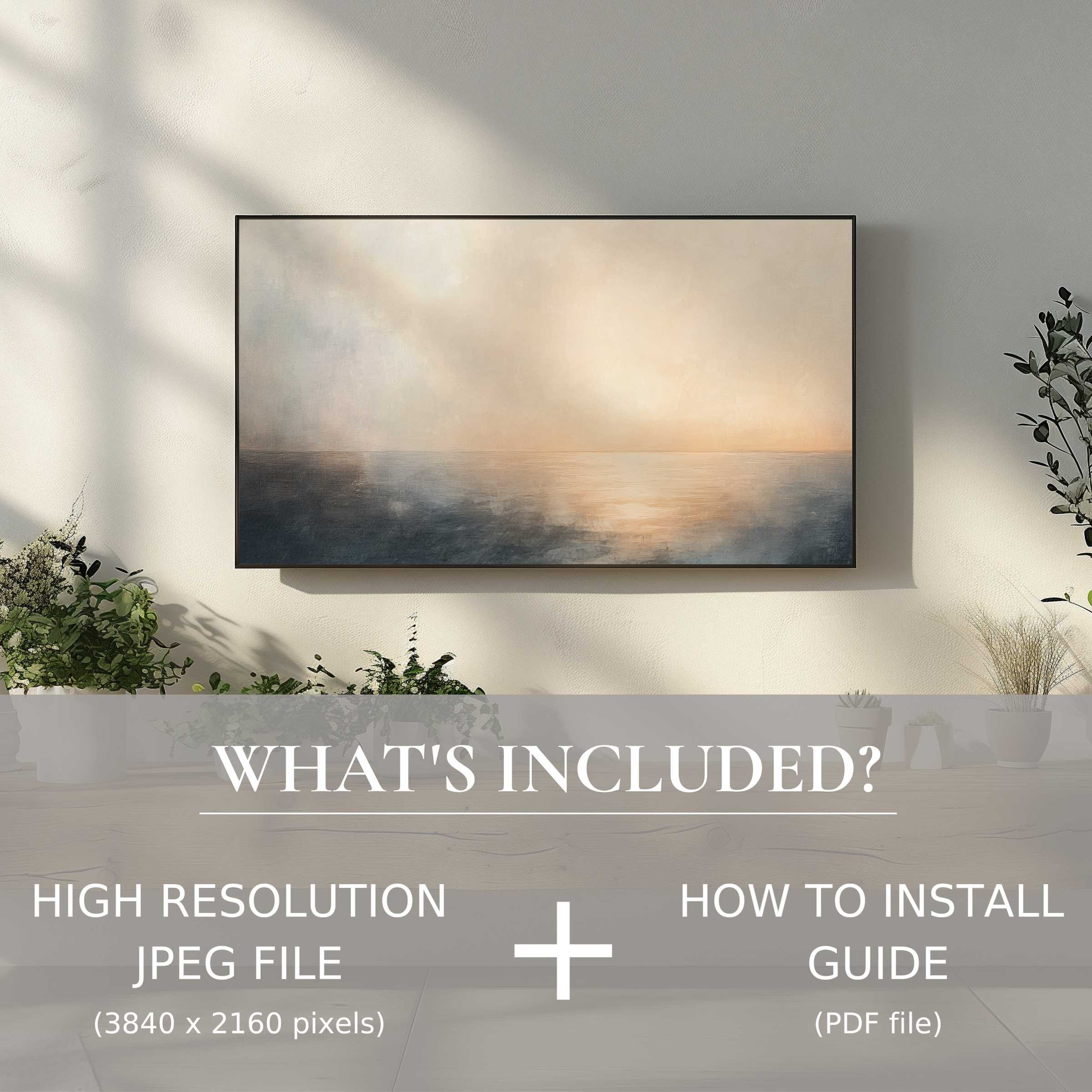 Modern summer digital TV art download, easy to use, enhances serene living spaces with elegant high-res artwork