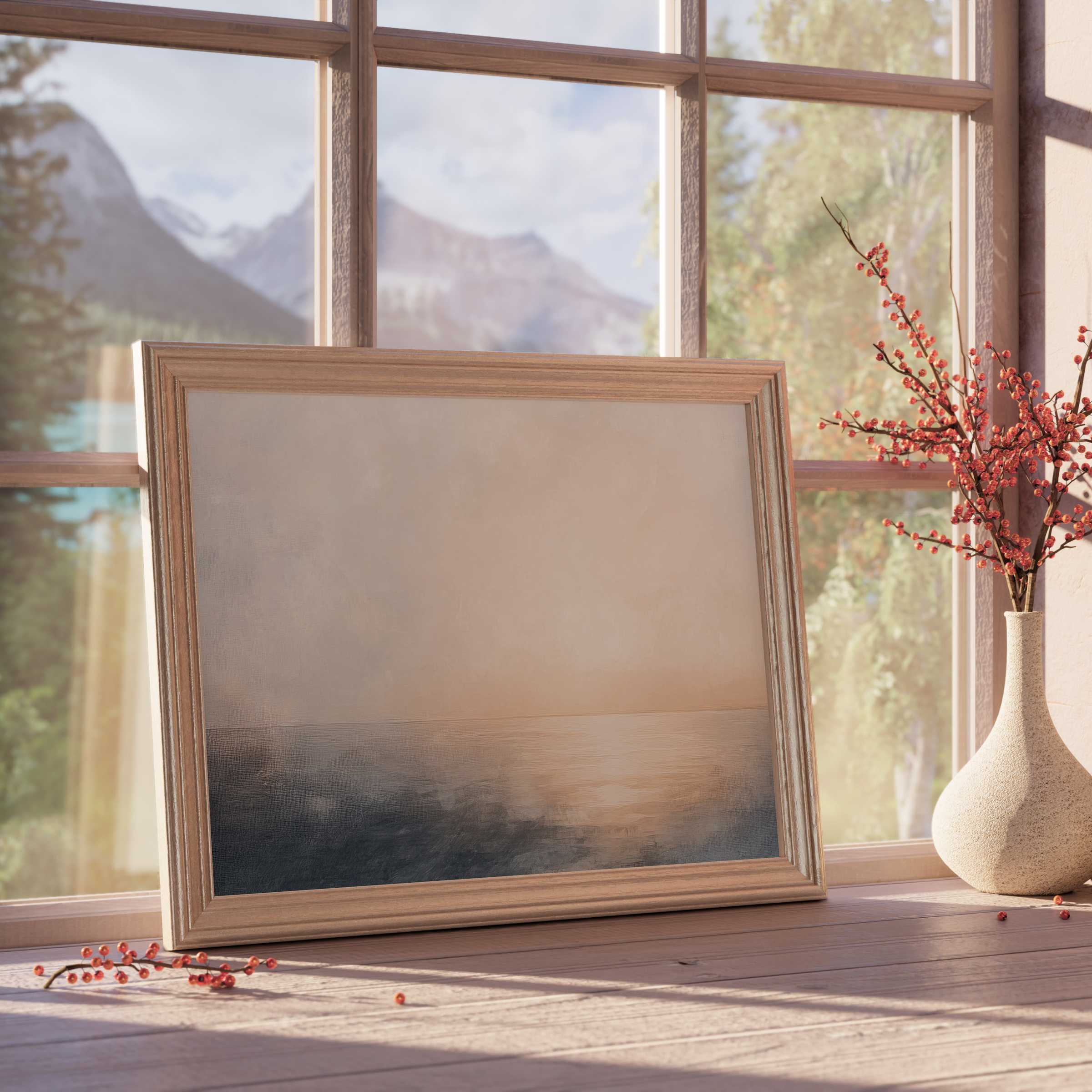 Serene summer downloadable art capturing a tranquil seascape glow, perfect for curated modern interiors and luxe living spaces