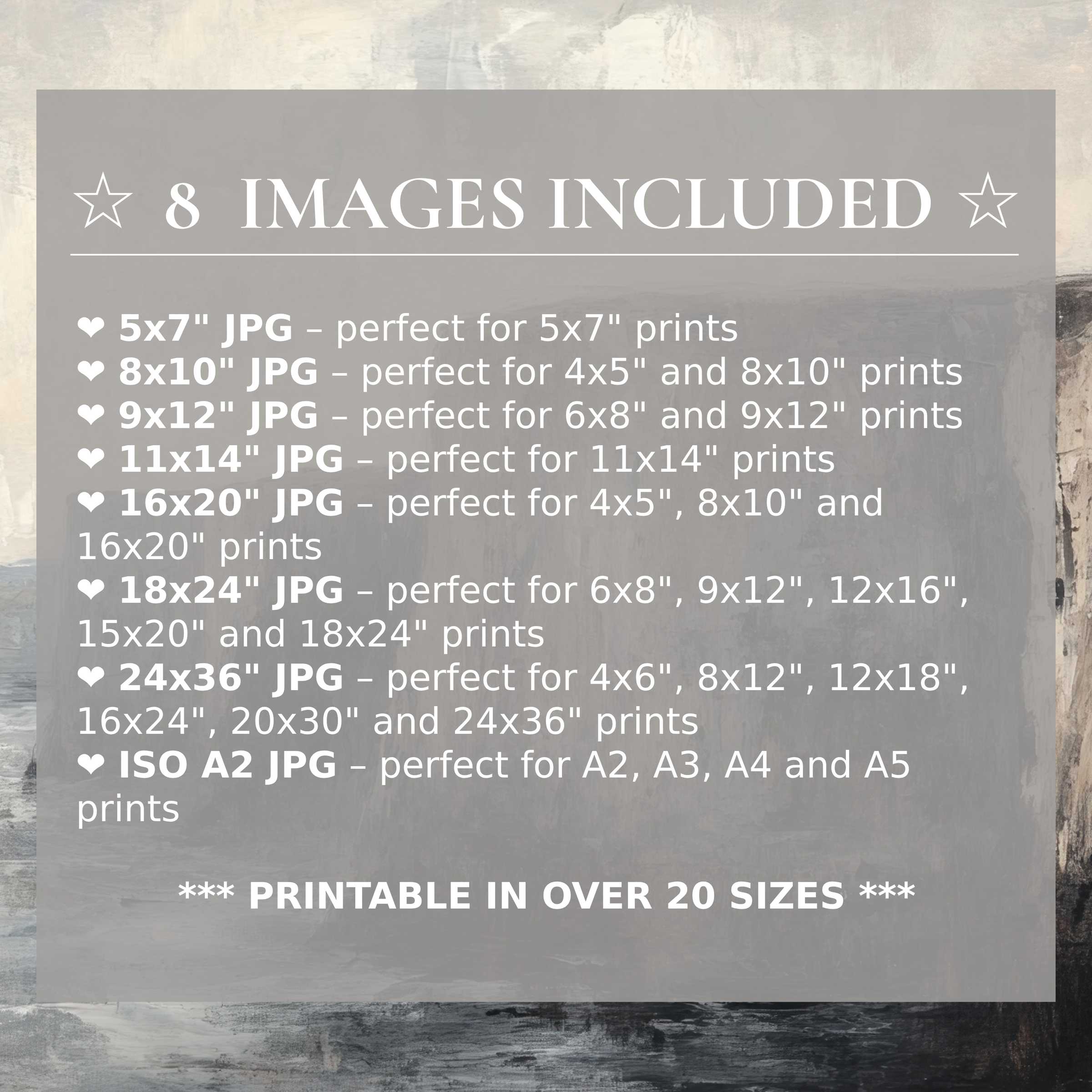 Vintage digital print radiates serene blues and warm neutrals, elevating modern interiors with refined style and 8 included high-quality sizes