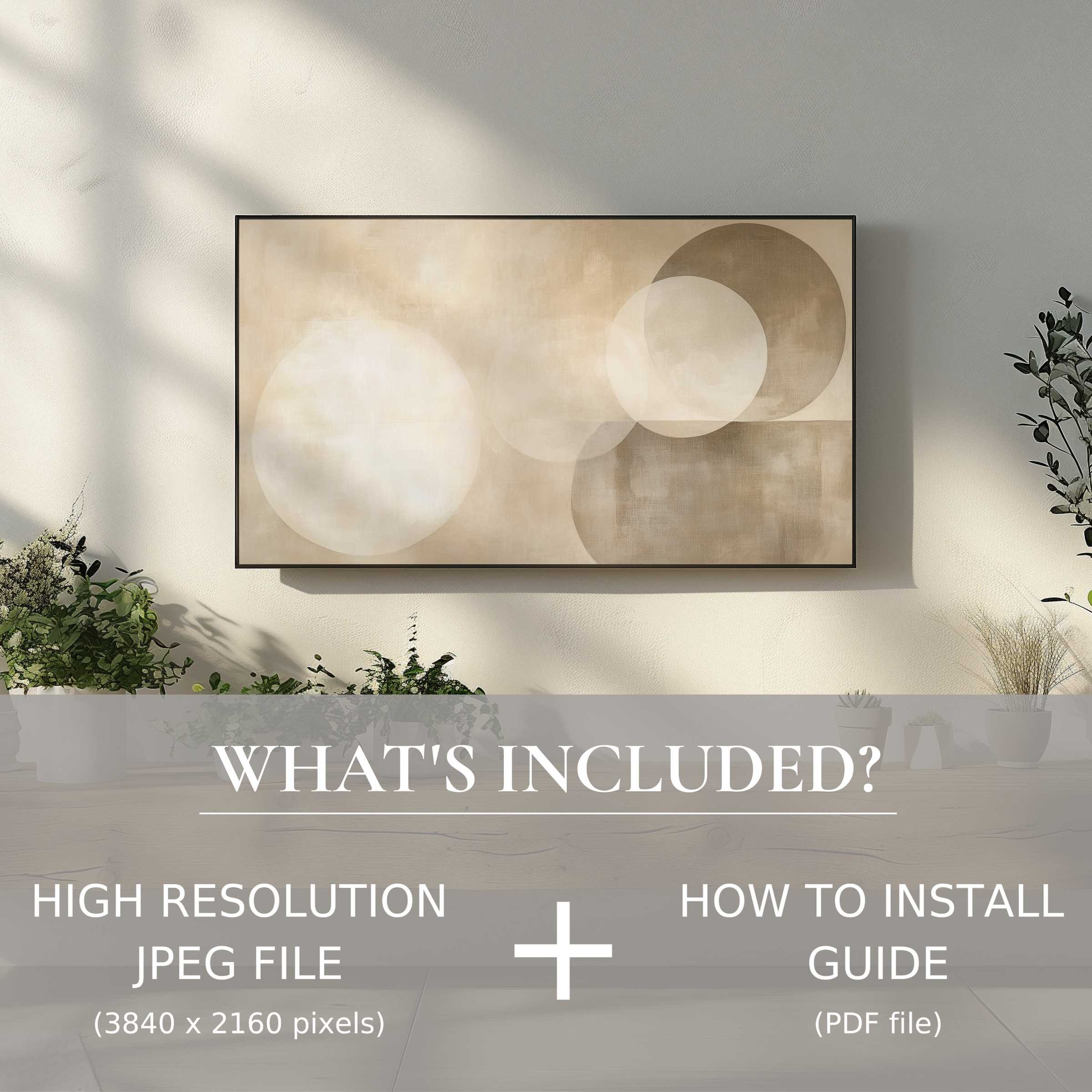 Elegant neutral digital TV art download with easy use, enhancing modern living spaces with subtle, stylish abstract design
