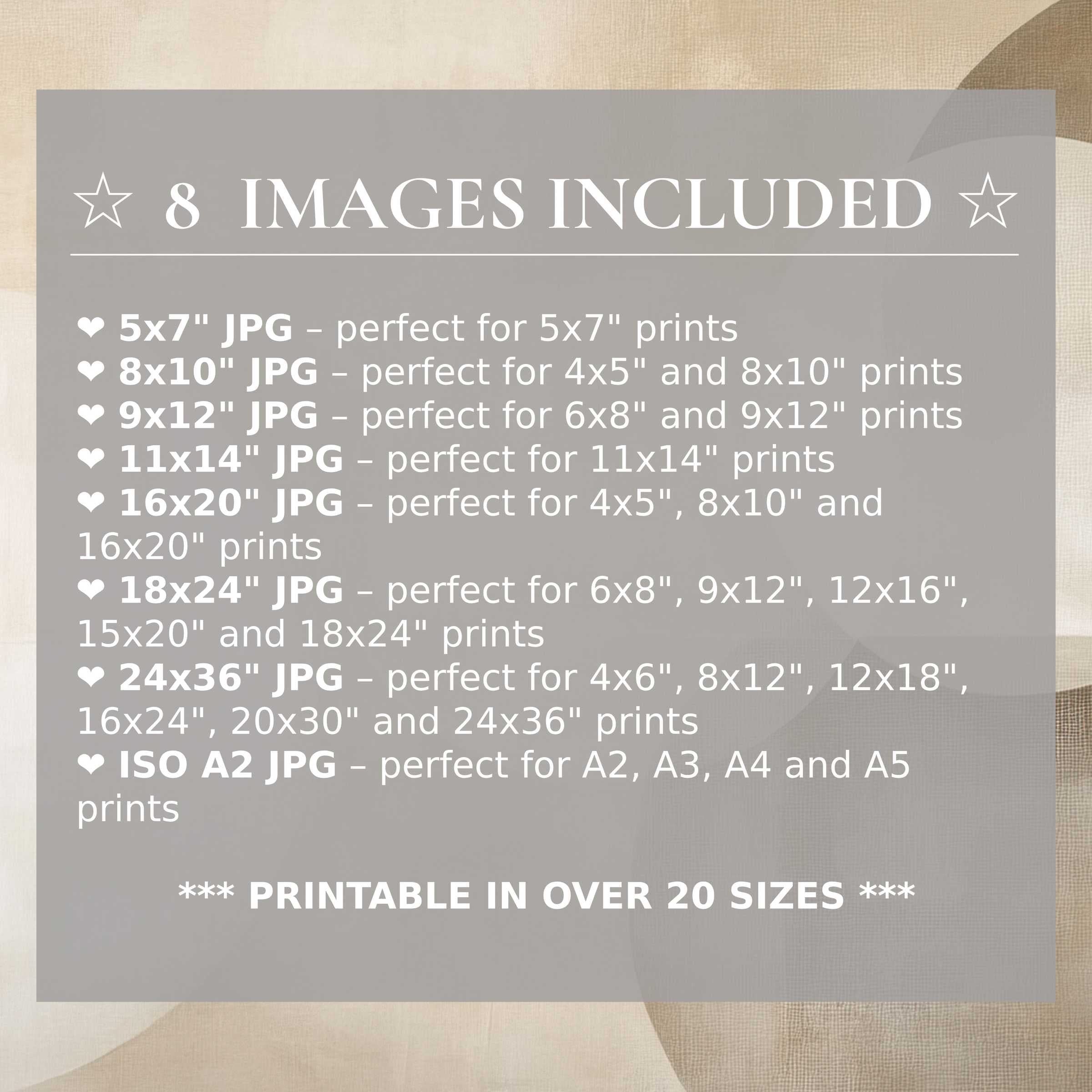 Neutral digital print featuring calming beige and gray tones, radiantly enhancing modern interiors with style; includes 8 high-quality sizes in one download