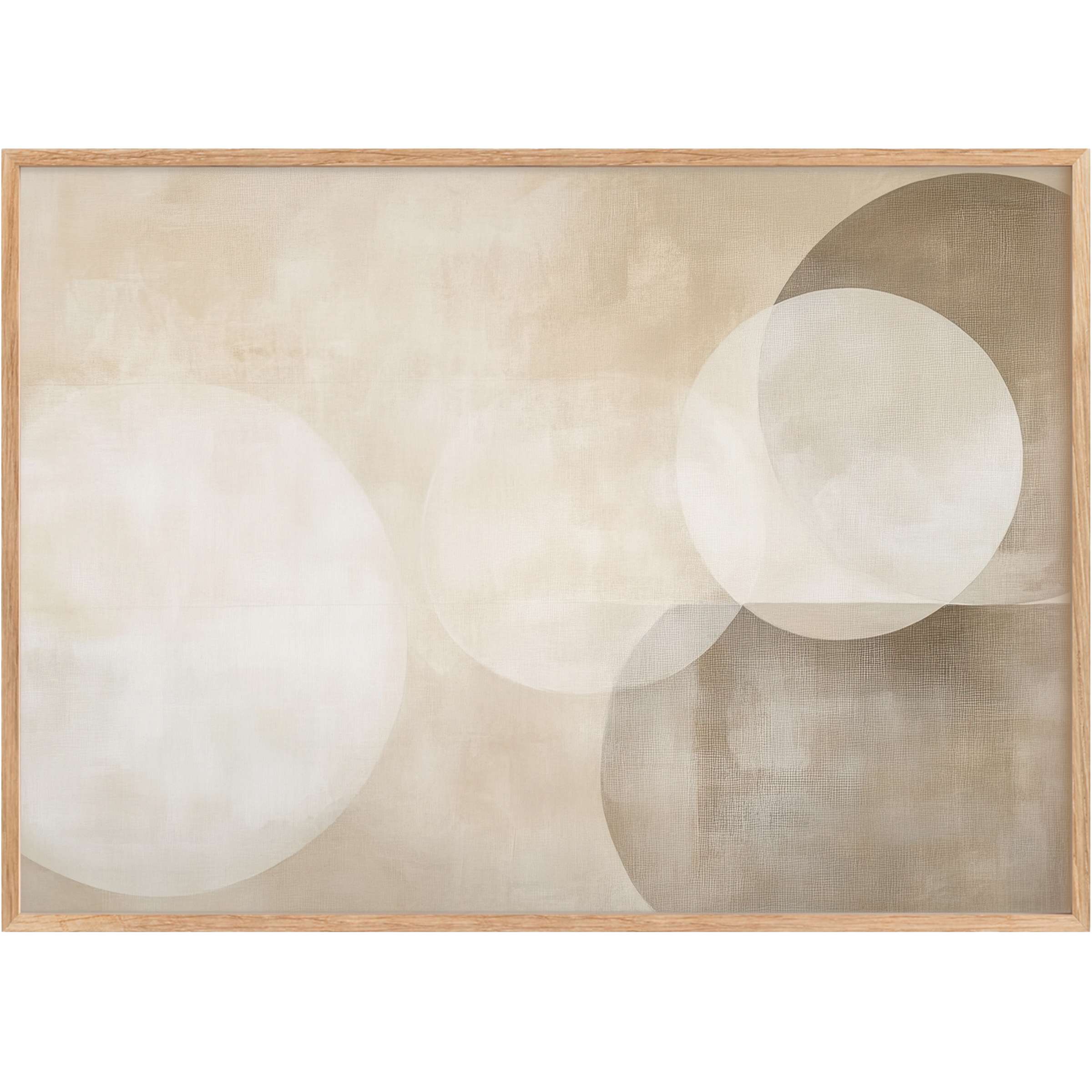 Neutral printable wall art featuring soft overlapping spheres in beige and taupe, creating a serene and grounding ambiance