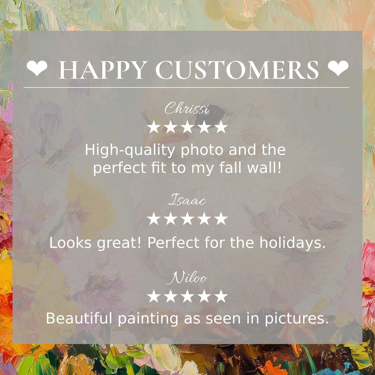 Elegant easter art for Frame TV with abstract floral background, showcasing happy customer reviews that build trust