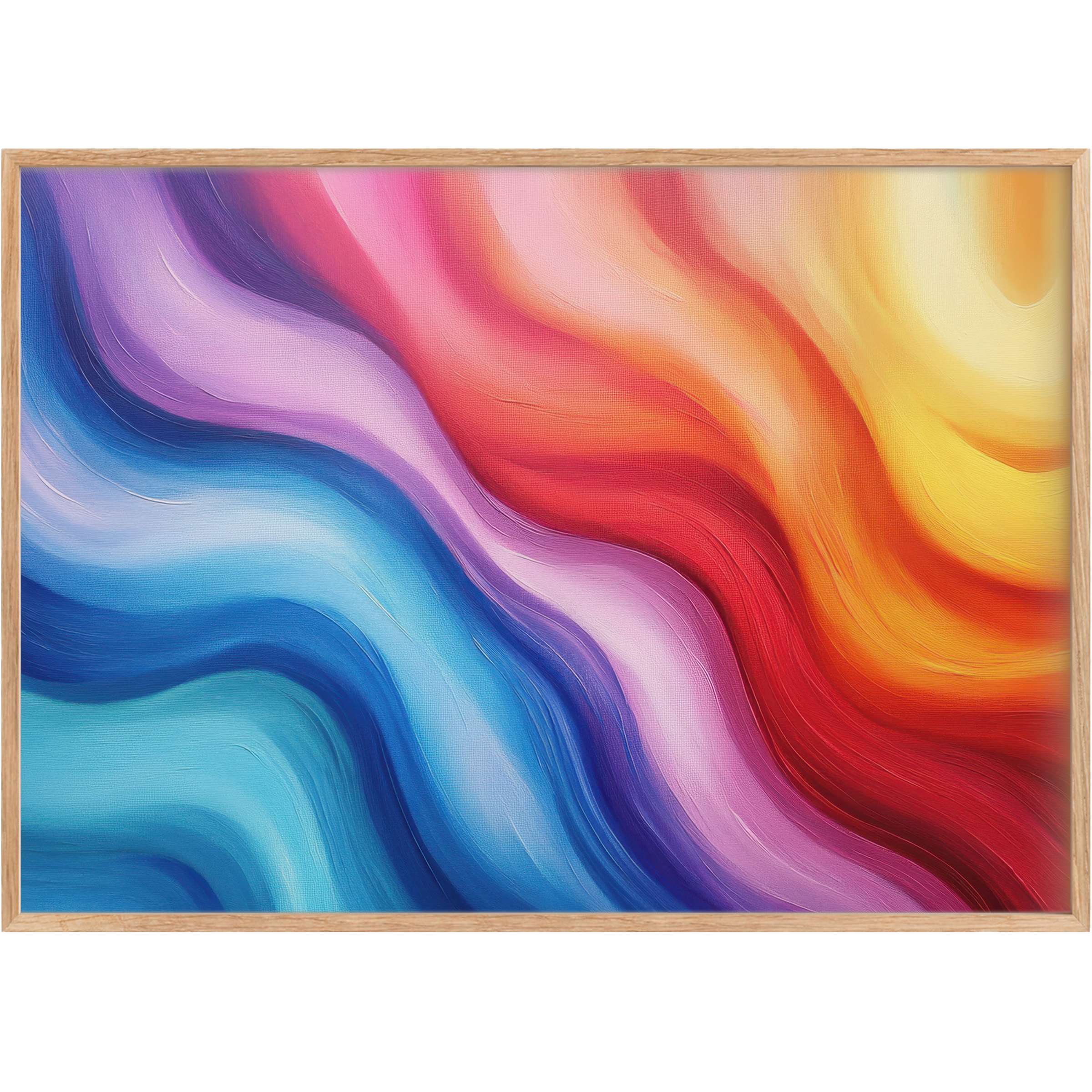 Vibrant abstract printable wall art blending radiant yellows, fiery reds, and calming blues, evoking dynamic warmth and serene elegance