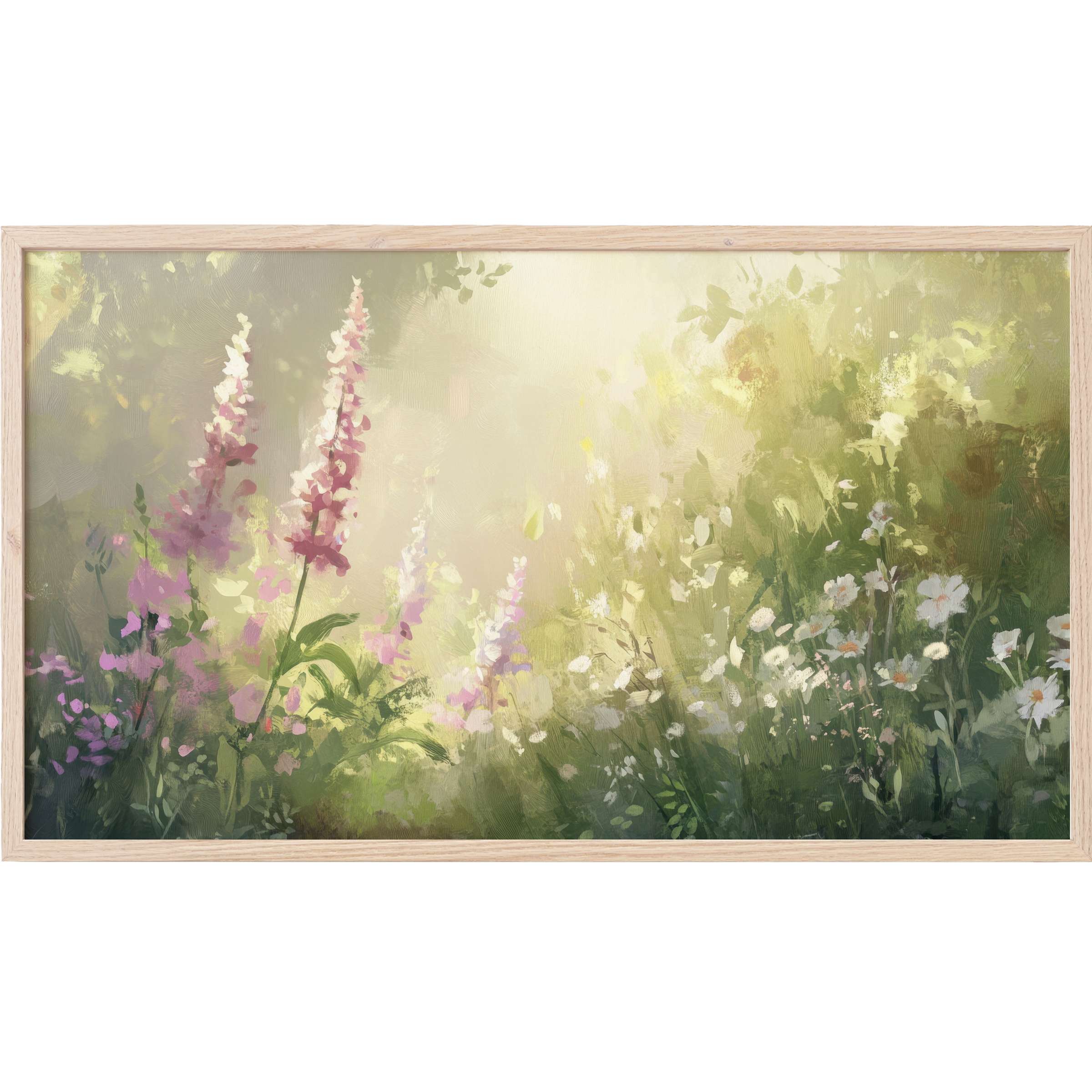 Softly lit meadow with delicate pink and white blooms in impressionist style, elegant summer Frame TV Art
