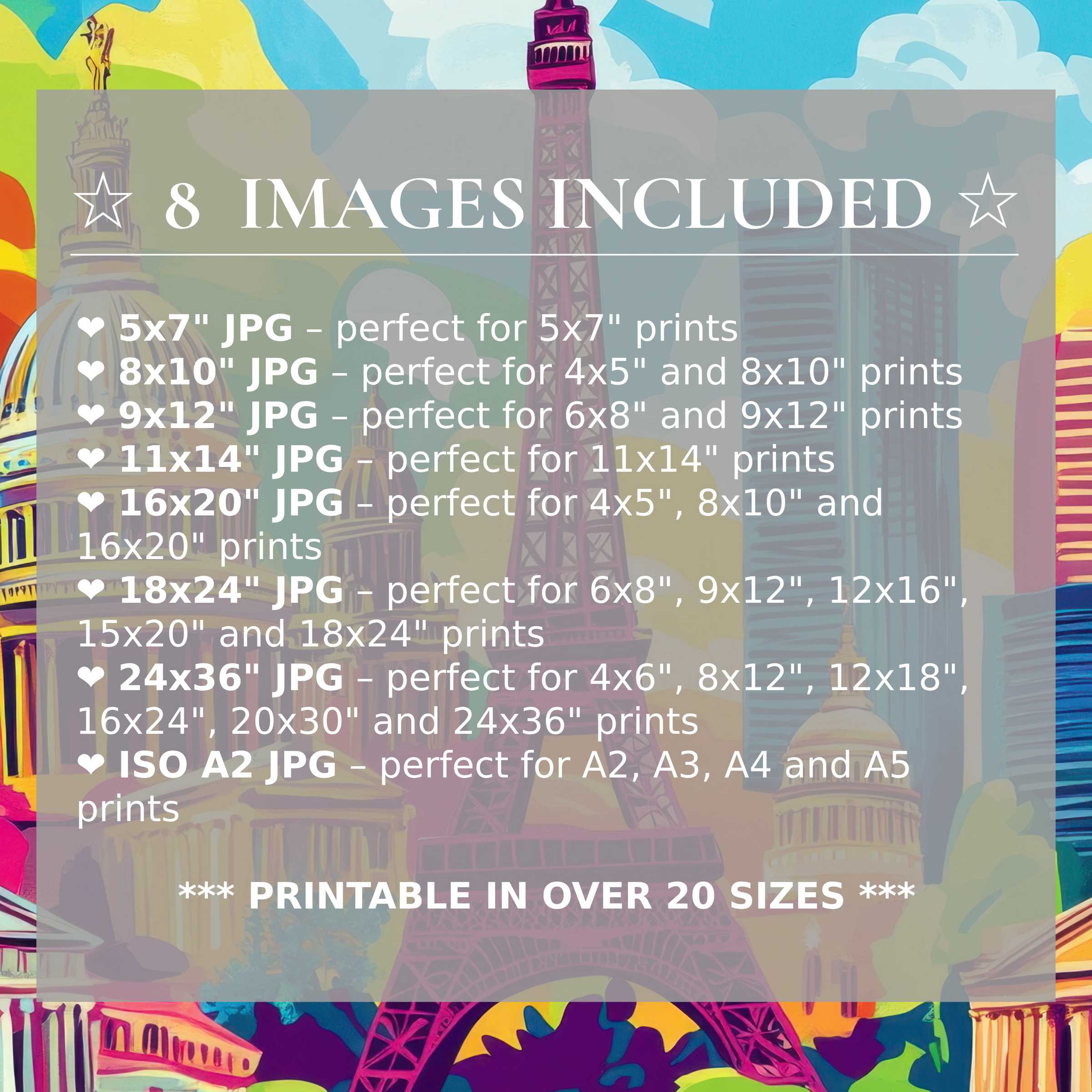Vibrant pop art digital print in radiant blues, pinks, and yellows, elevating modern interiors with style and flexibility, includes 8 high-quality sizes for seamless luxury décor integration