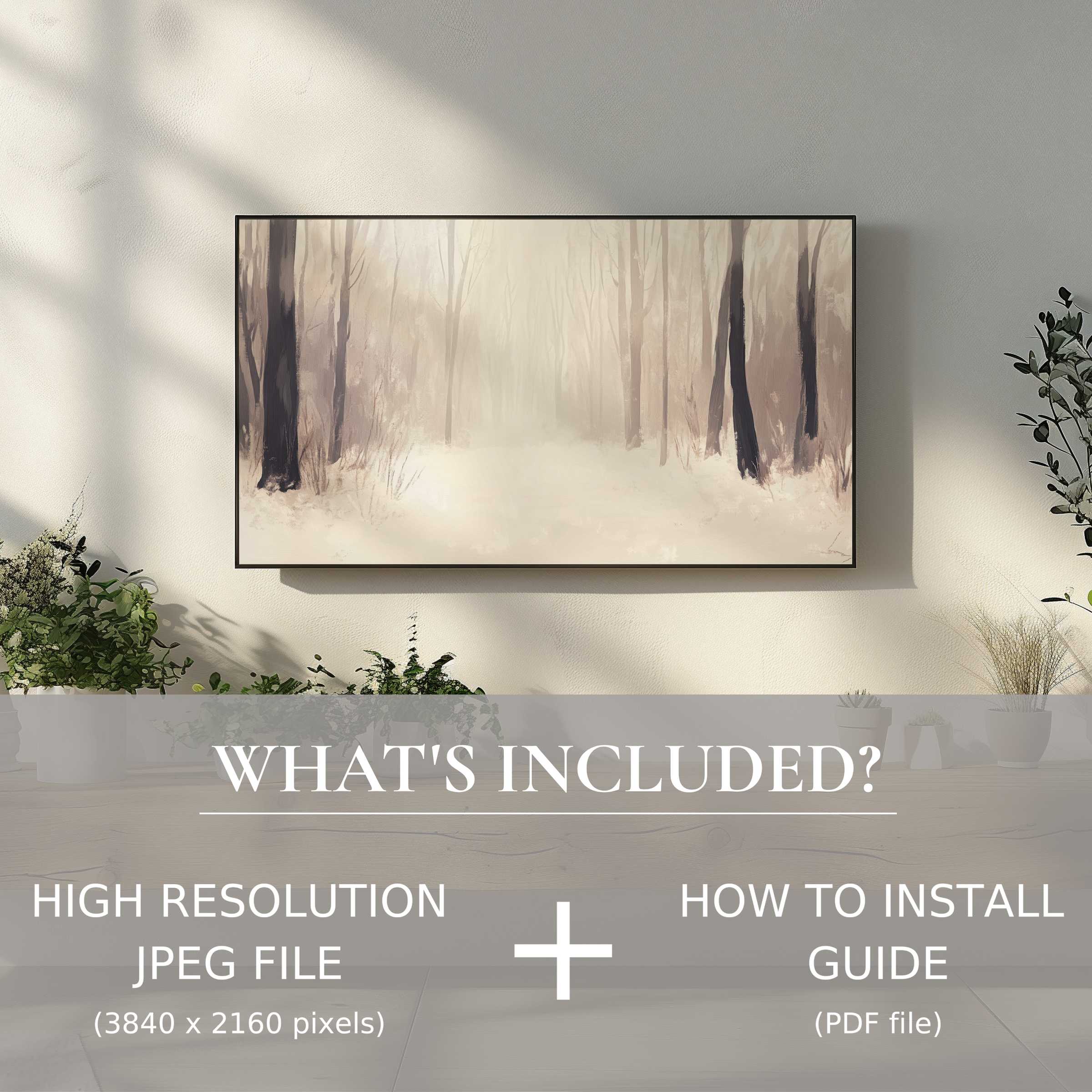 Elegant winter digital TV art download enhances serene living spaces with easy digital use and modern style