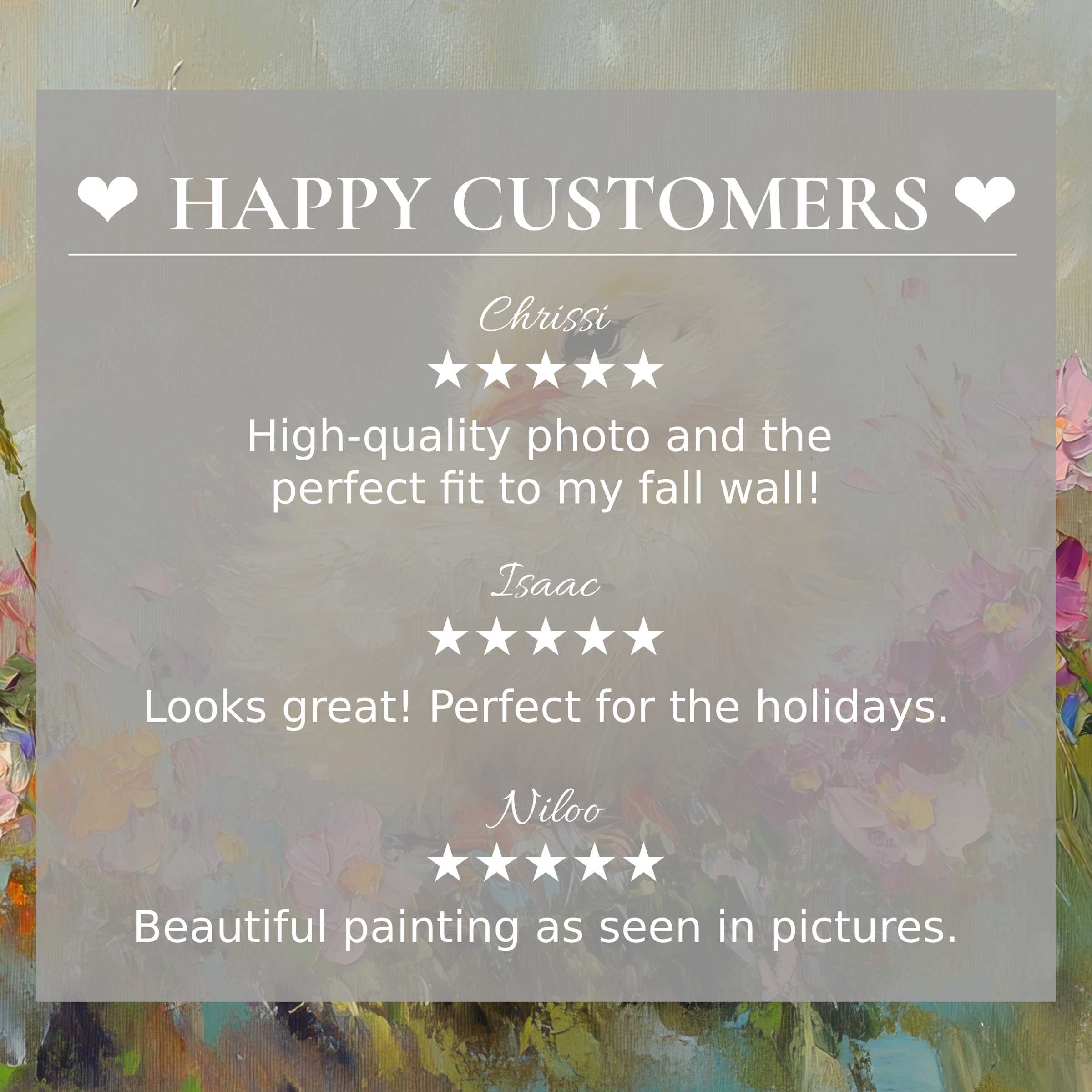 Elegant easter art for Frame TV with soft pastel florals and a happy customer reviews overlay building trust