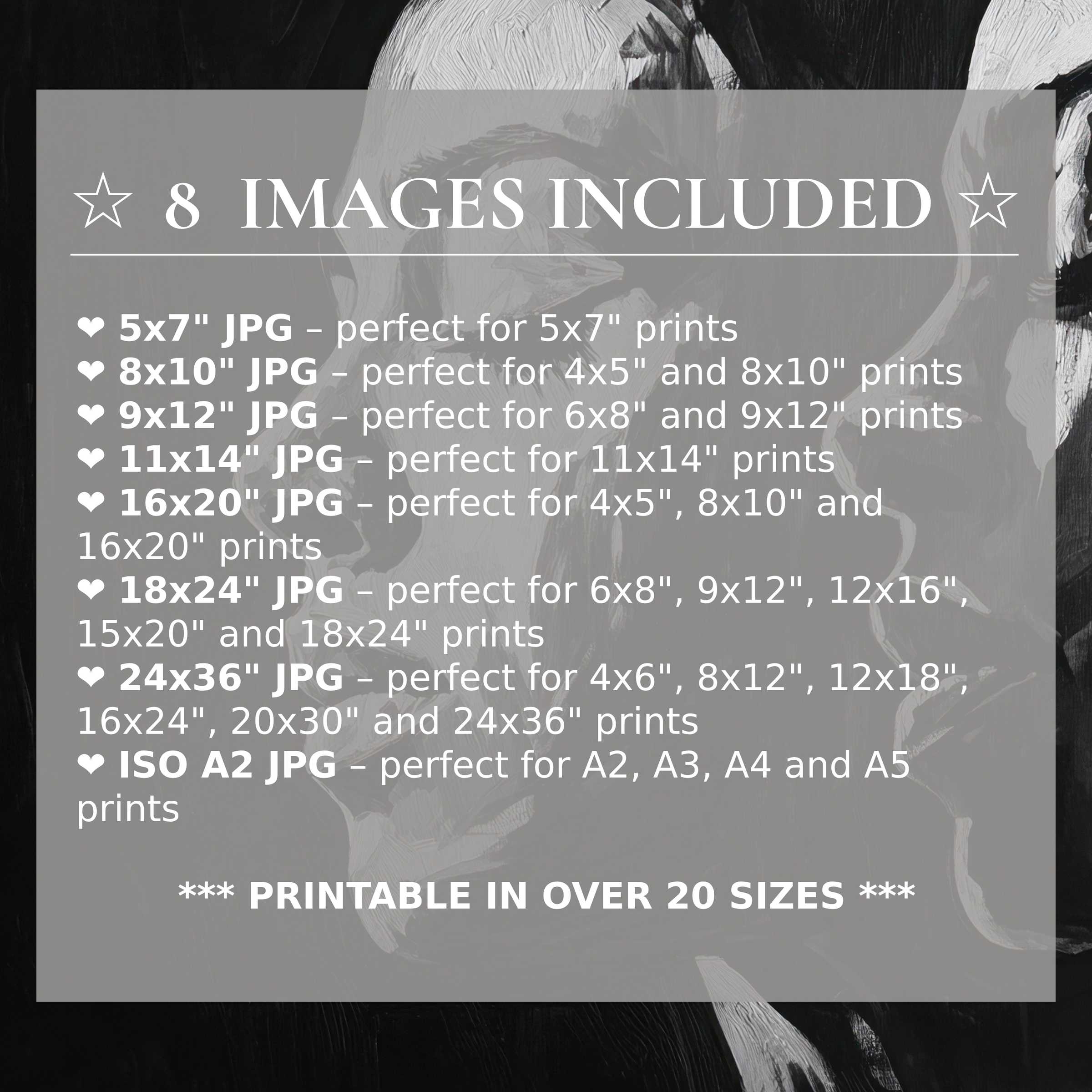 Bold black and white digital print radiates timeless elegance and contrasts, elevating modern interiors with 8 high-quality sizes included