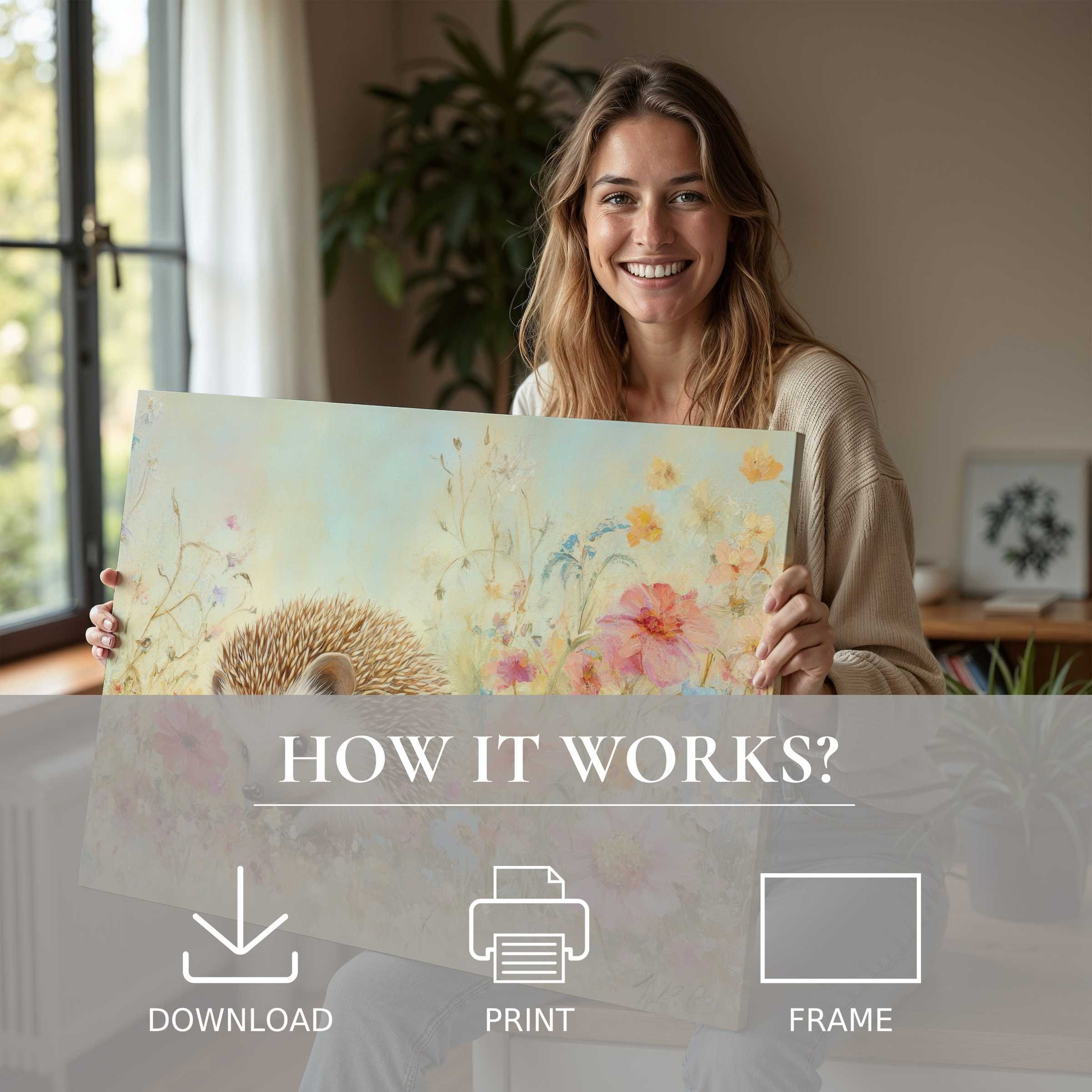 A radiant moment of joy and connection in a modern home, showcasing a nursery digital art print's gentle charm and effortless elegance
