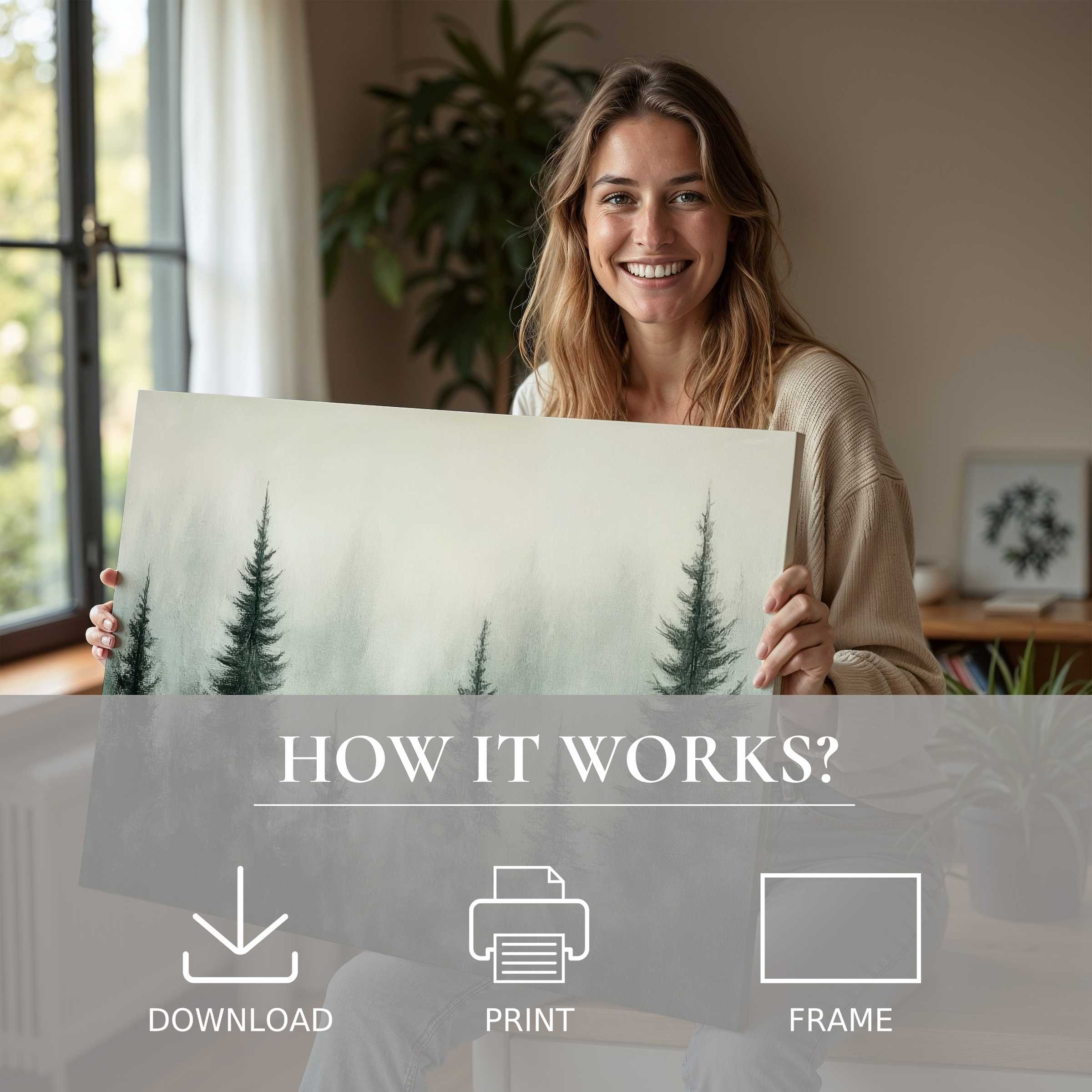 A serene moment in a modern home where a tree digital art print brings understated joy and effortless elegance to living spaces