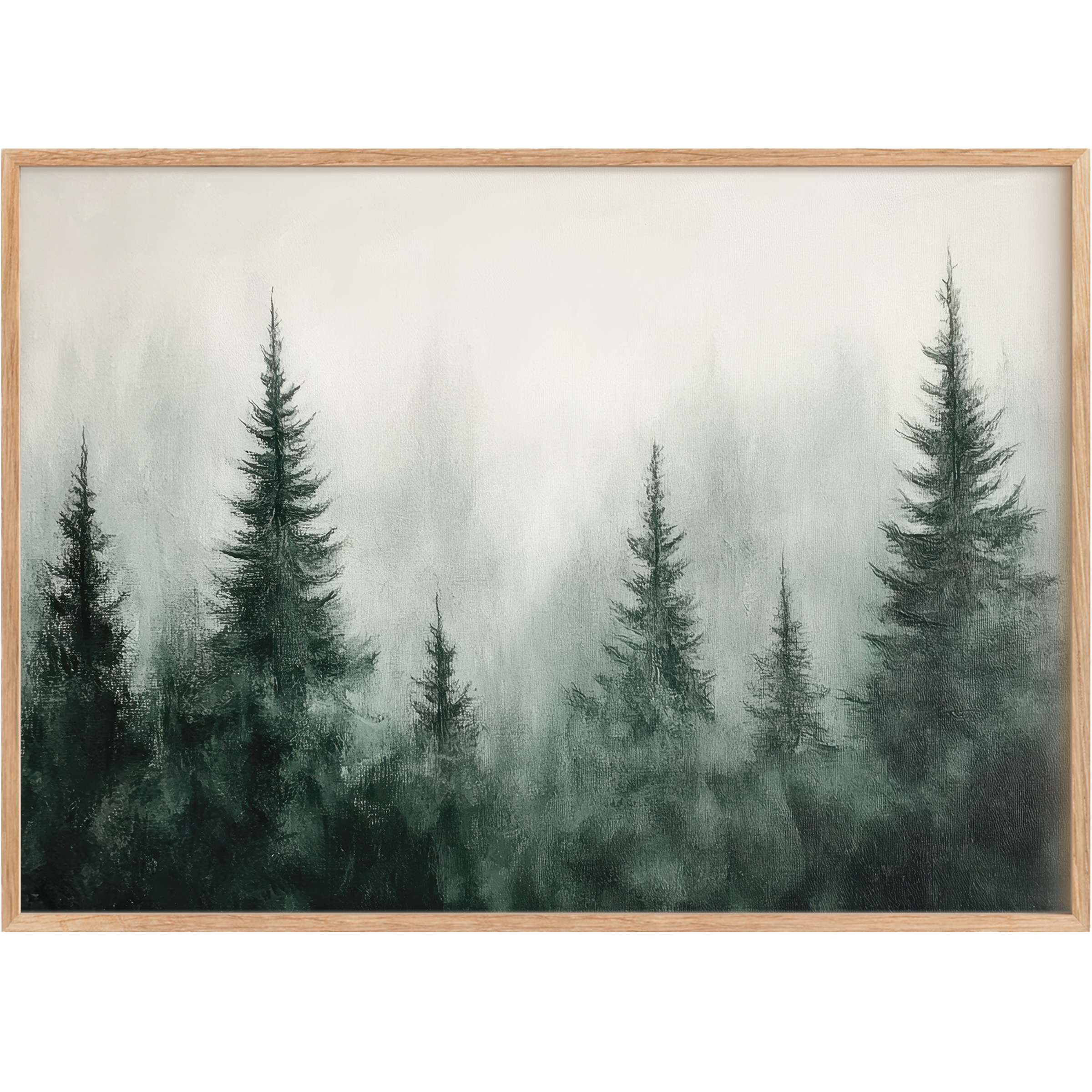Ethereal tree printable wall art in deep greens and soft grays, evoking a serene, misty forest calm for refined spaces