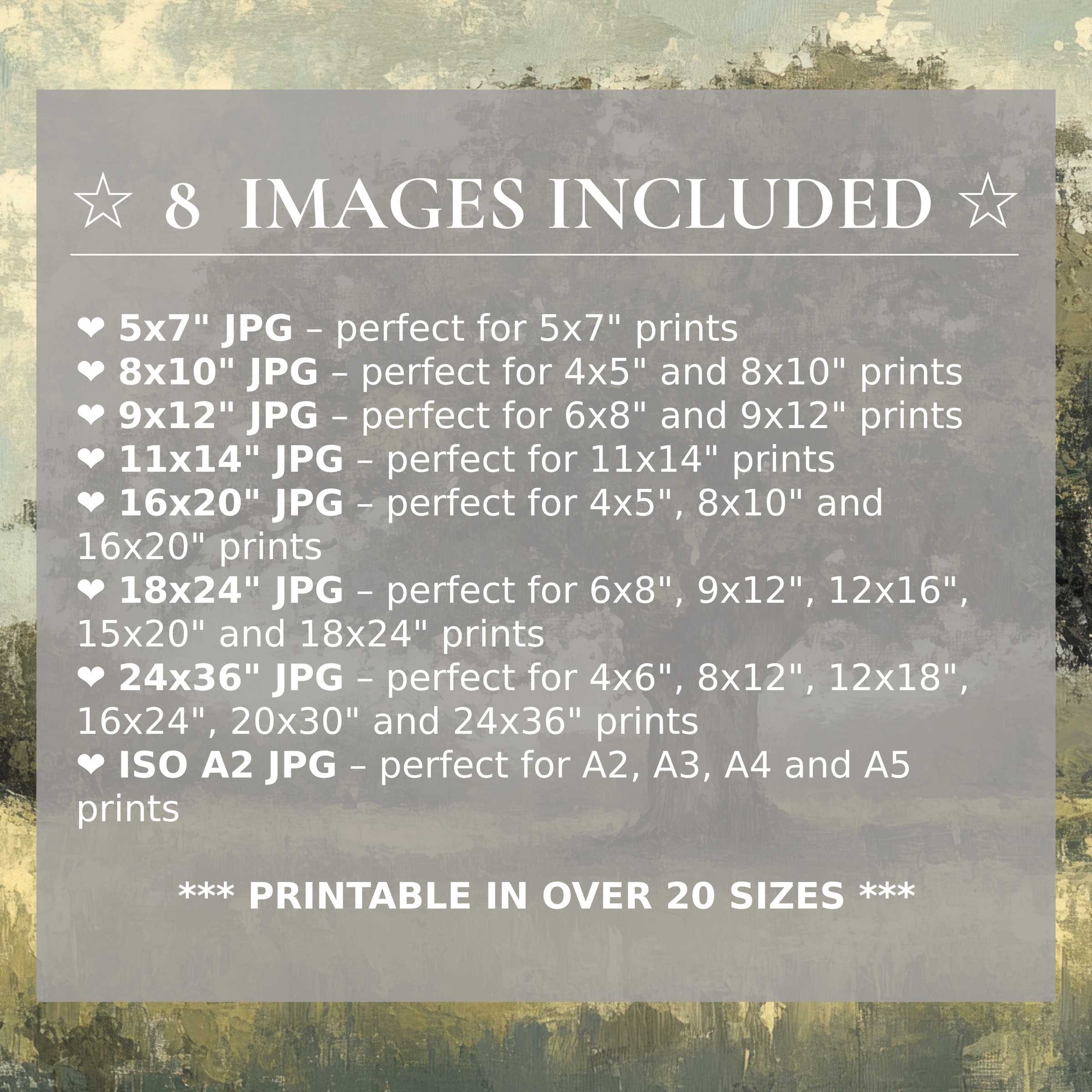 Vintage digital print radiates calming greens and muted earth tones, elevating modern interiors with style and effortless versatility Includes 8 high-quality sizes with download