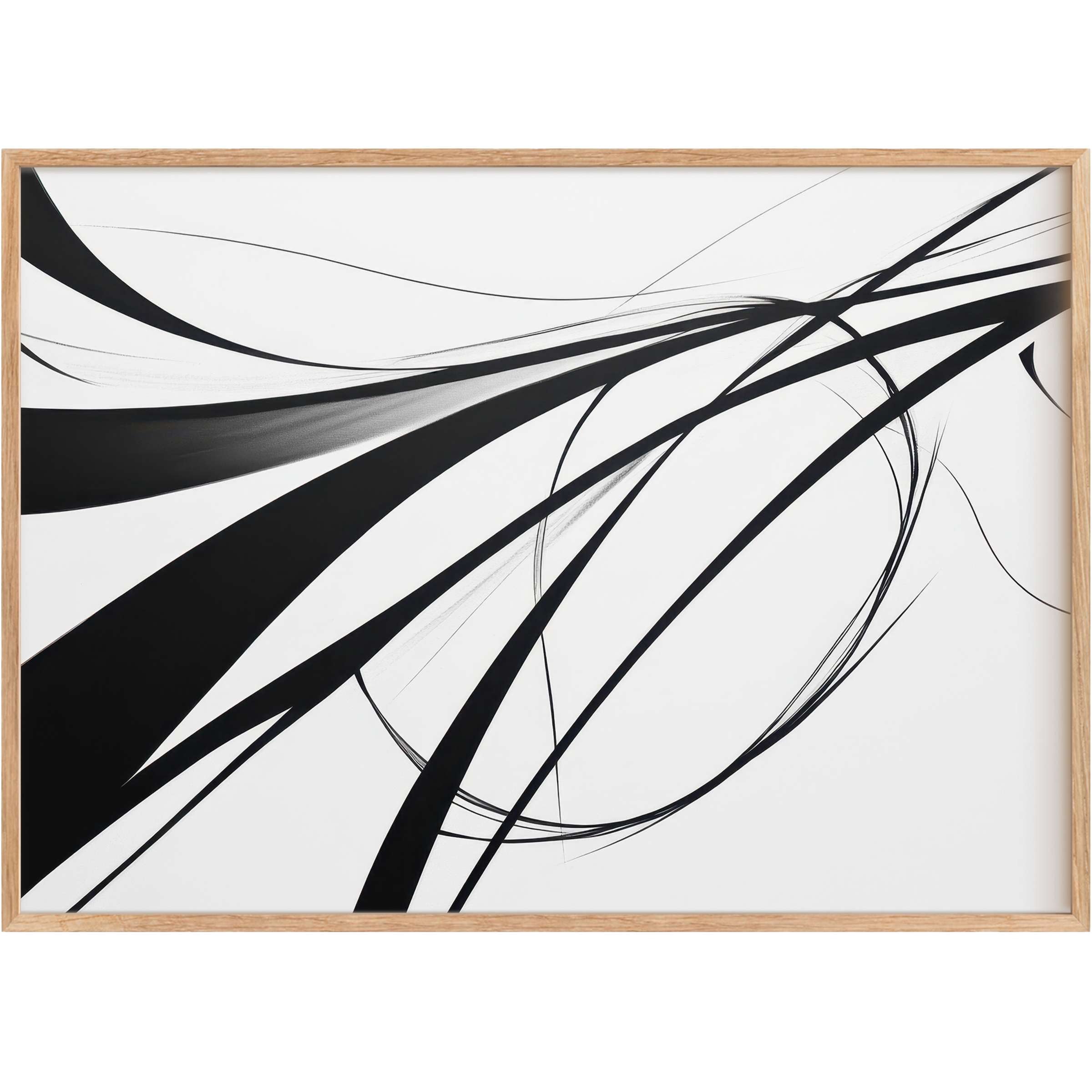 Modern printable wall art with sweeping black strokes on crisp white, exuding dynamic elegance and bold sophistication for chic interiors