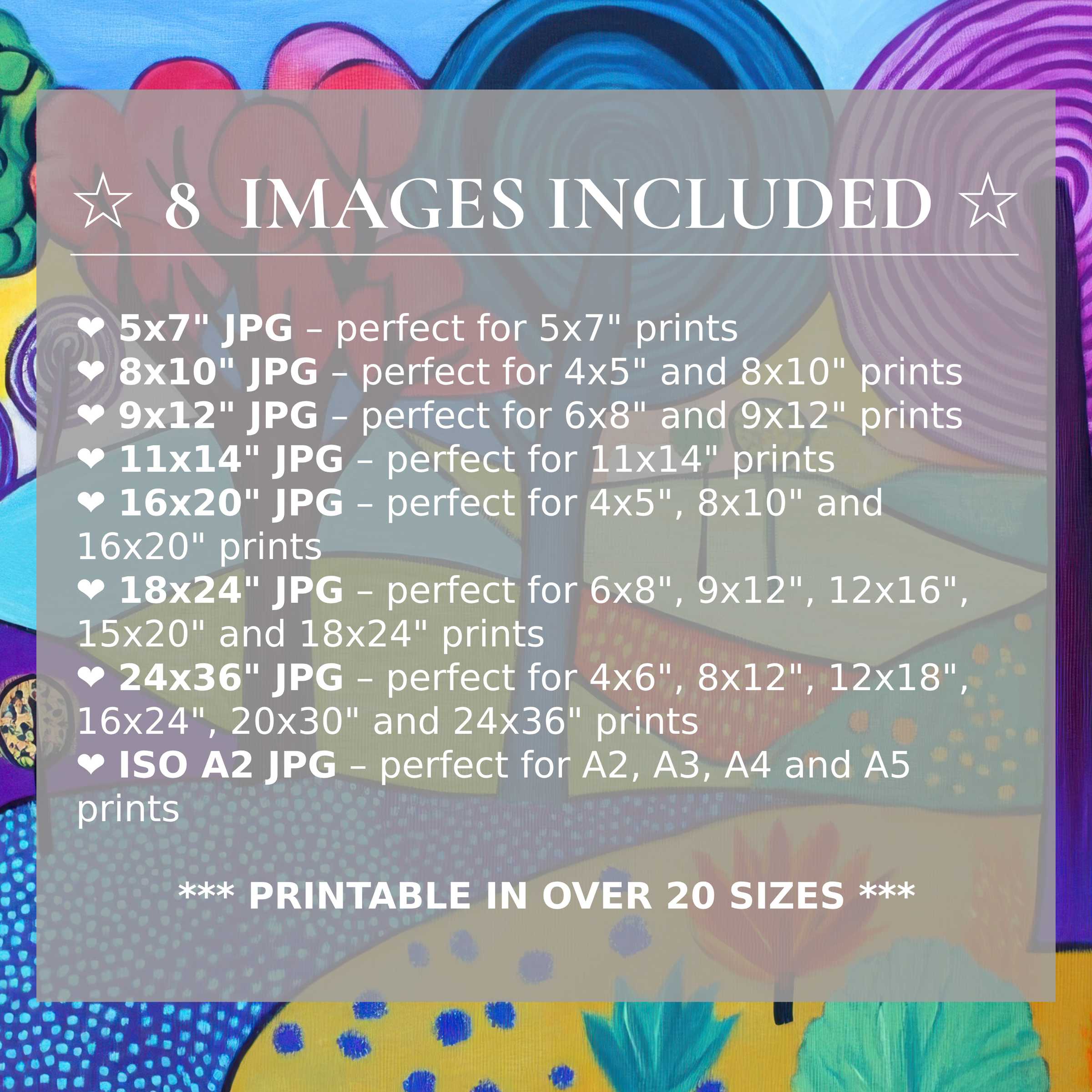 Vibrant pop art digital print with bold reds, blues, and purples, delivered in 8 high-quality sizes to elevate modern interiors with radiant style and versatile luxury