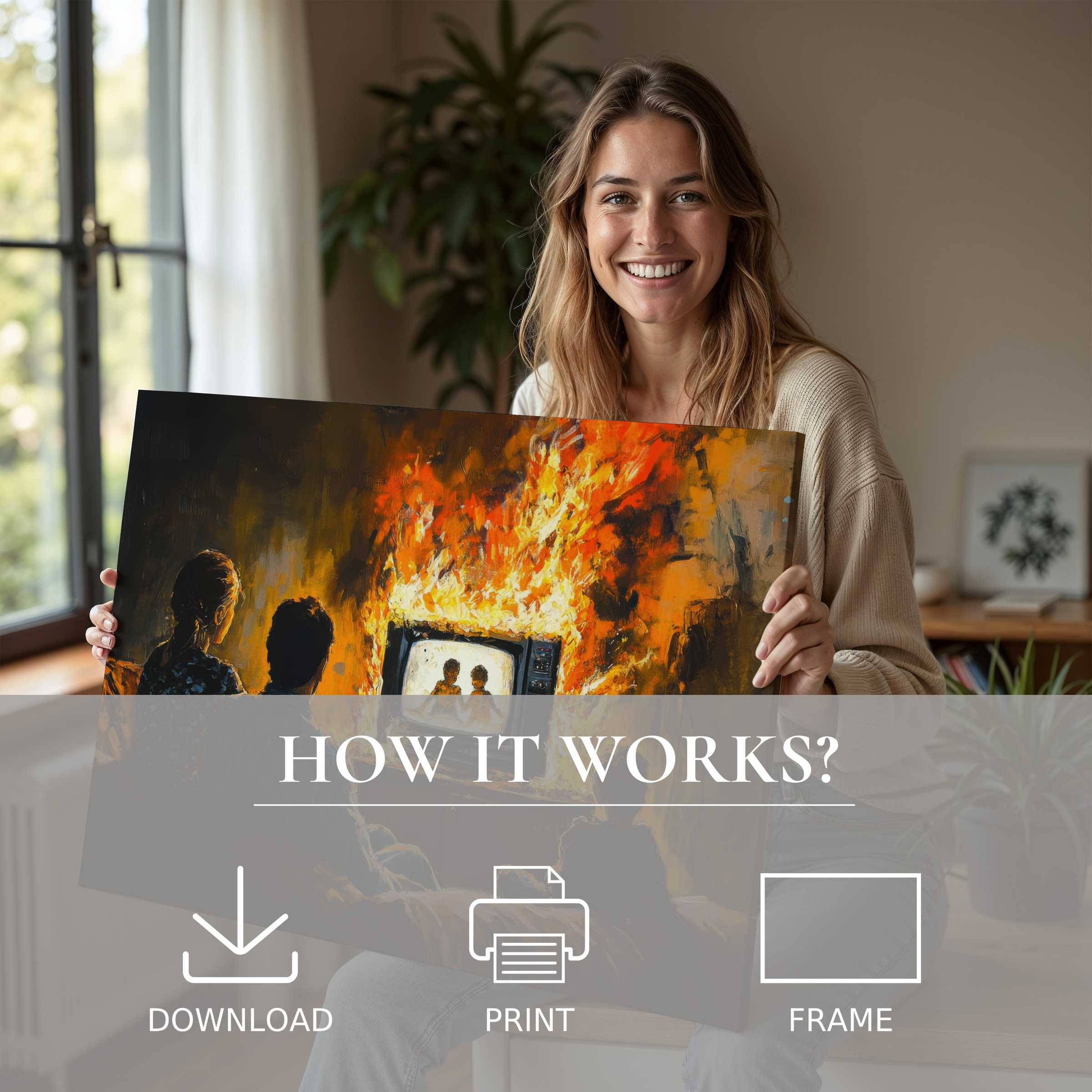 Warmth radiates in this serene moment as a modern home embraces street art digital art print, blending passion with ease and joy