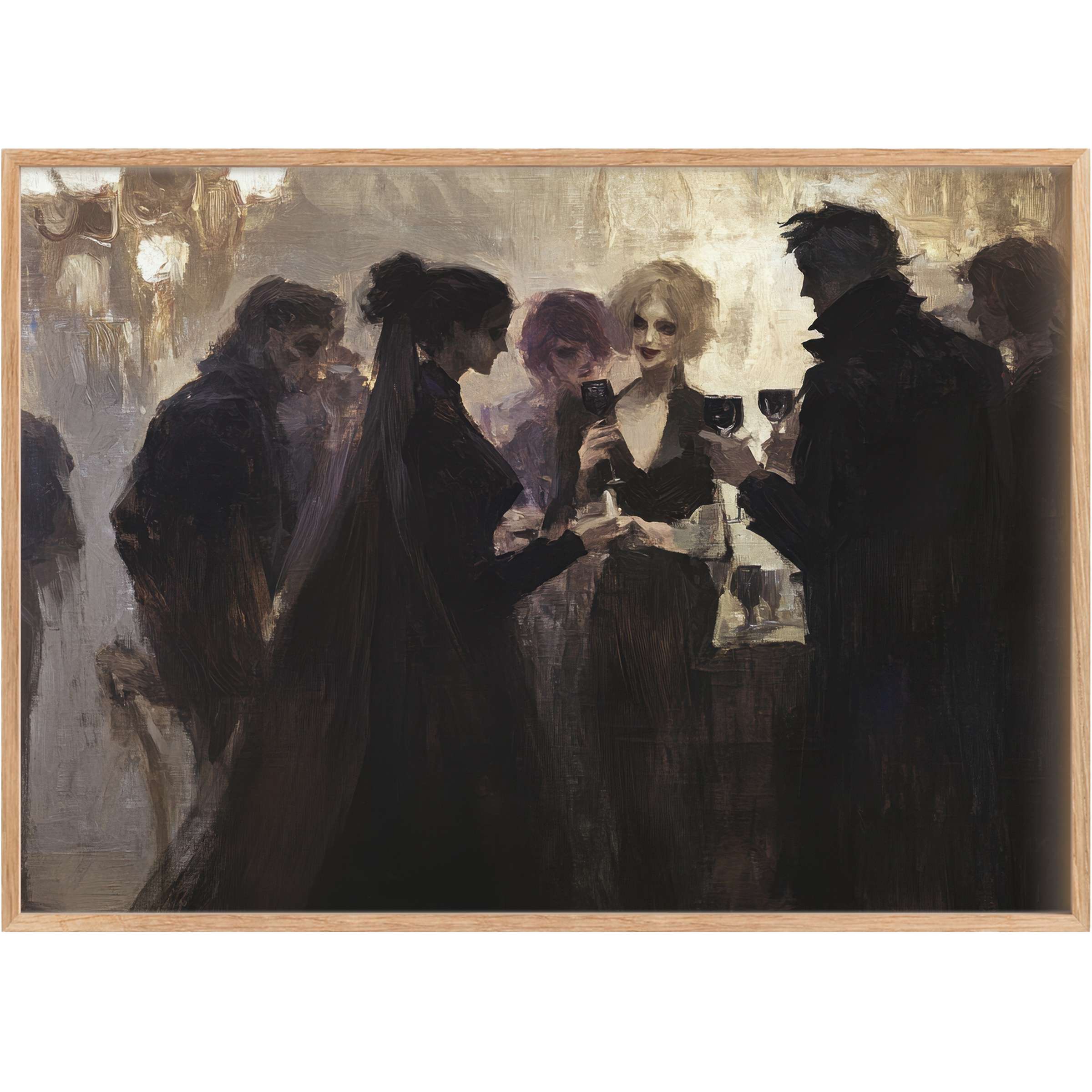 Elegant halloween printable wall art captures a mysterious soirée, blending deep shadows with warm, glowing ambers for a captivating mood