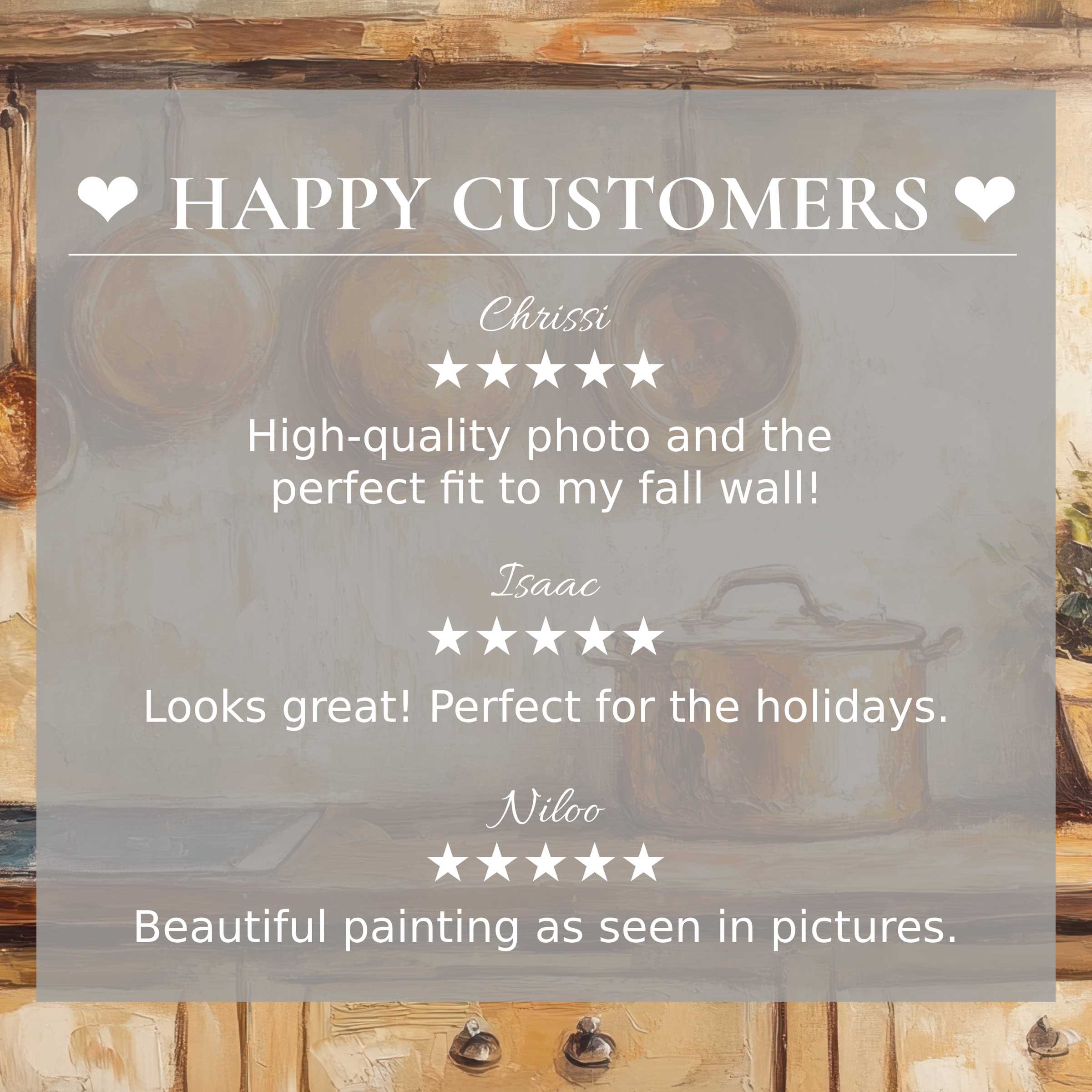 Farmhouse art for Frame TV with abstract sunset tones, showcasing happy customer reviews and elegant style