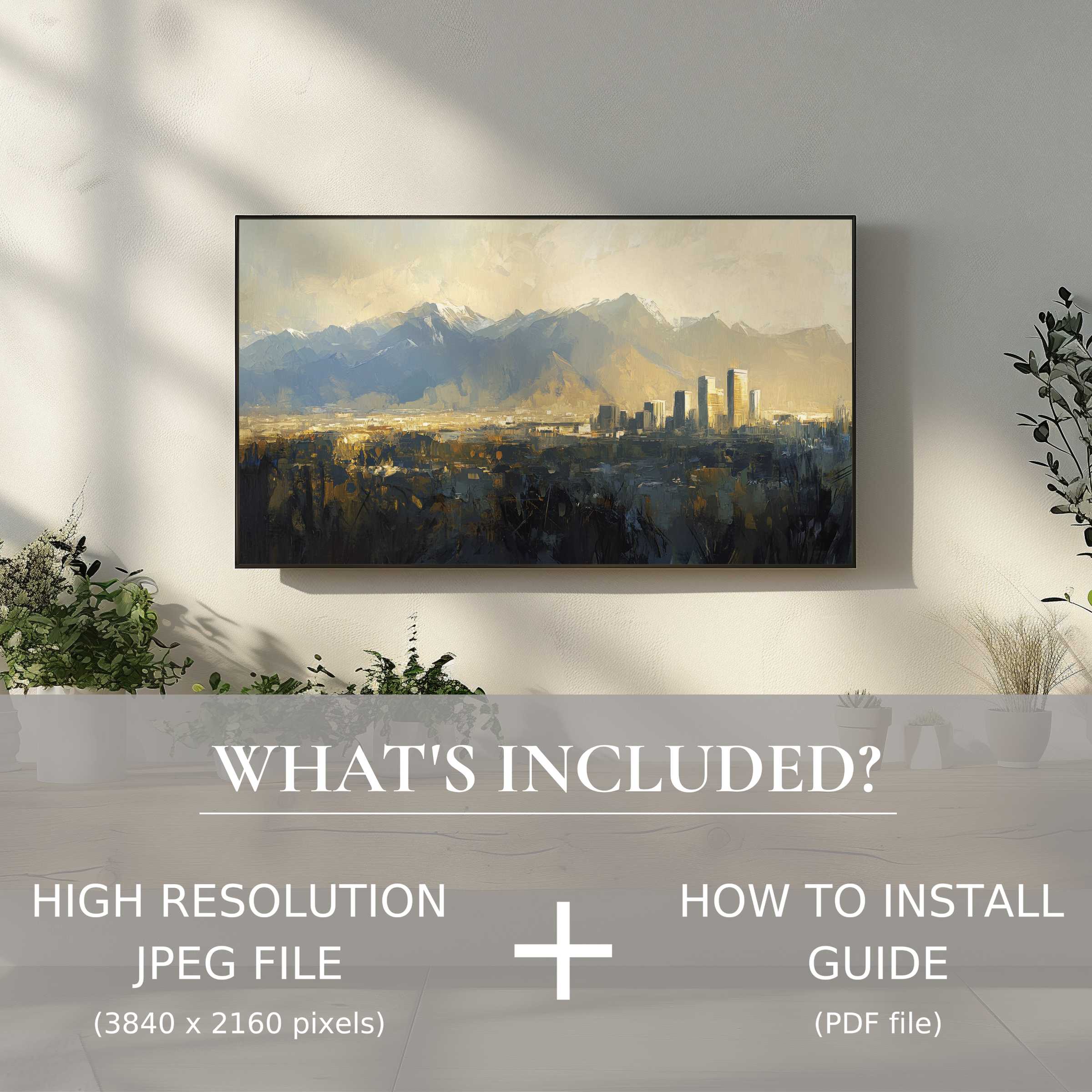 Urban digital TV art download adds elegant cityscape charm, enhancing your living space with easy, stylish digital use
