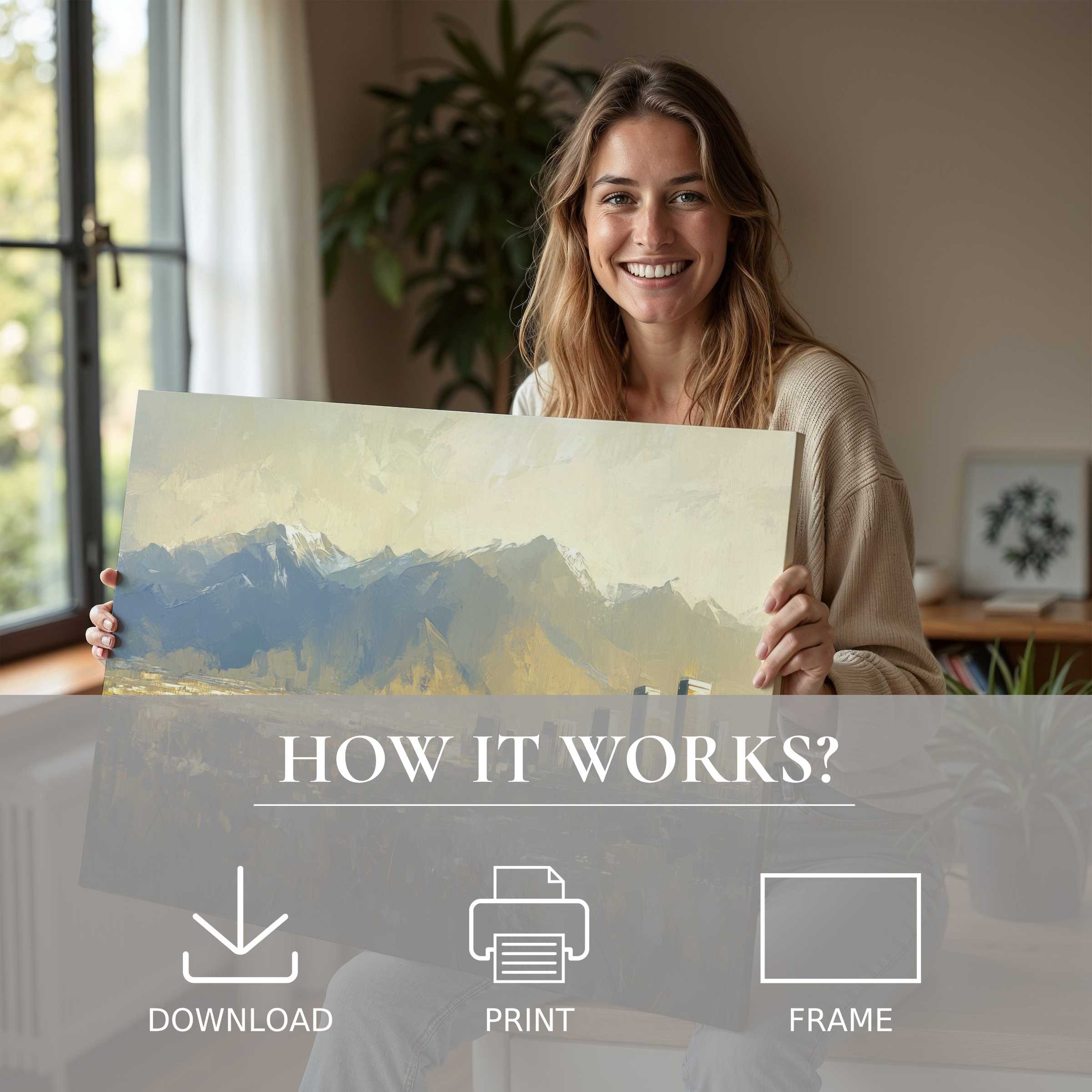 Radiate joy and connection with this serene urban digital art print, effortlessly elevating modern living spaces