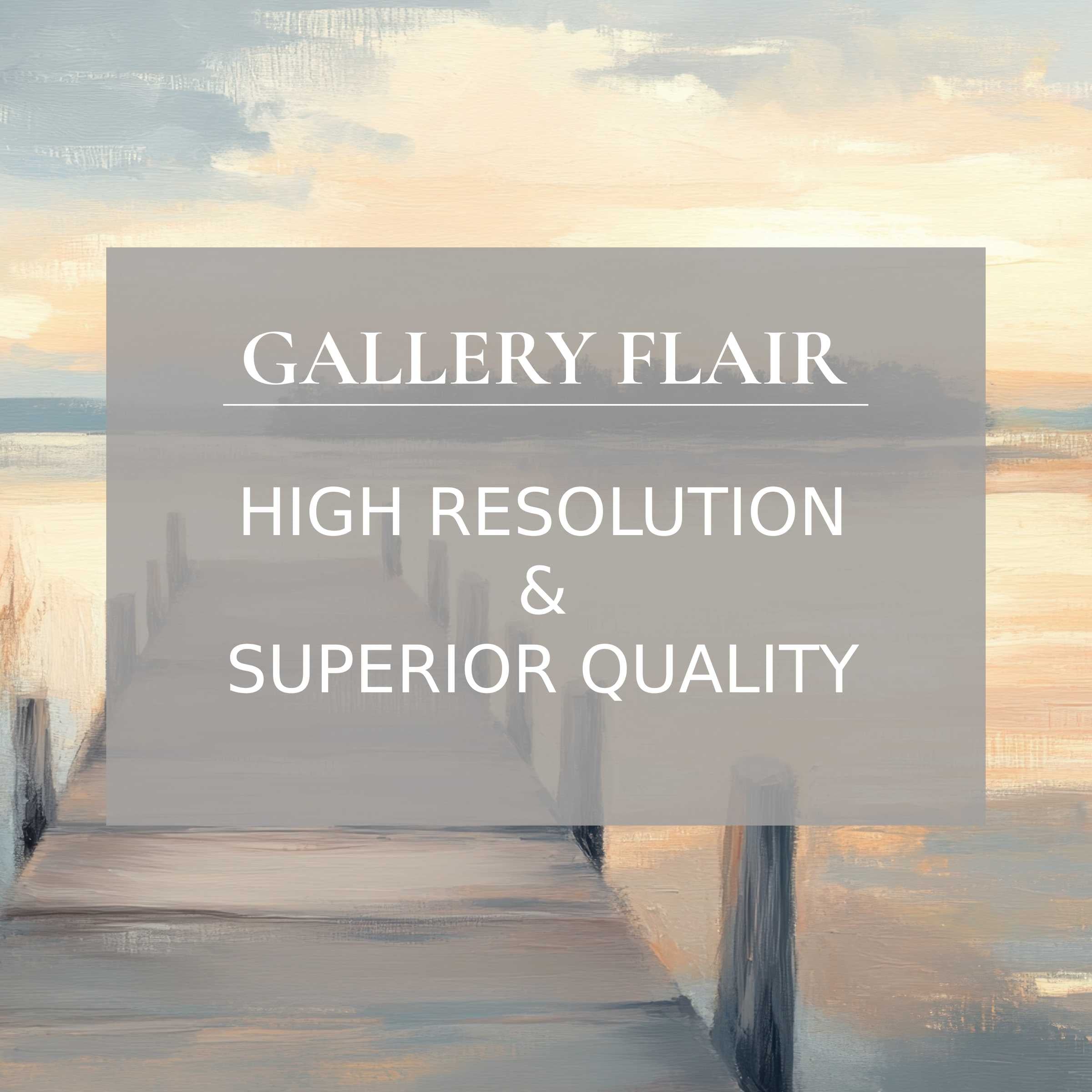 Coastal printable art capturing a serene lakeside dock at dawn, radiating calming elegance with refined, high-resolution detail