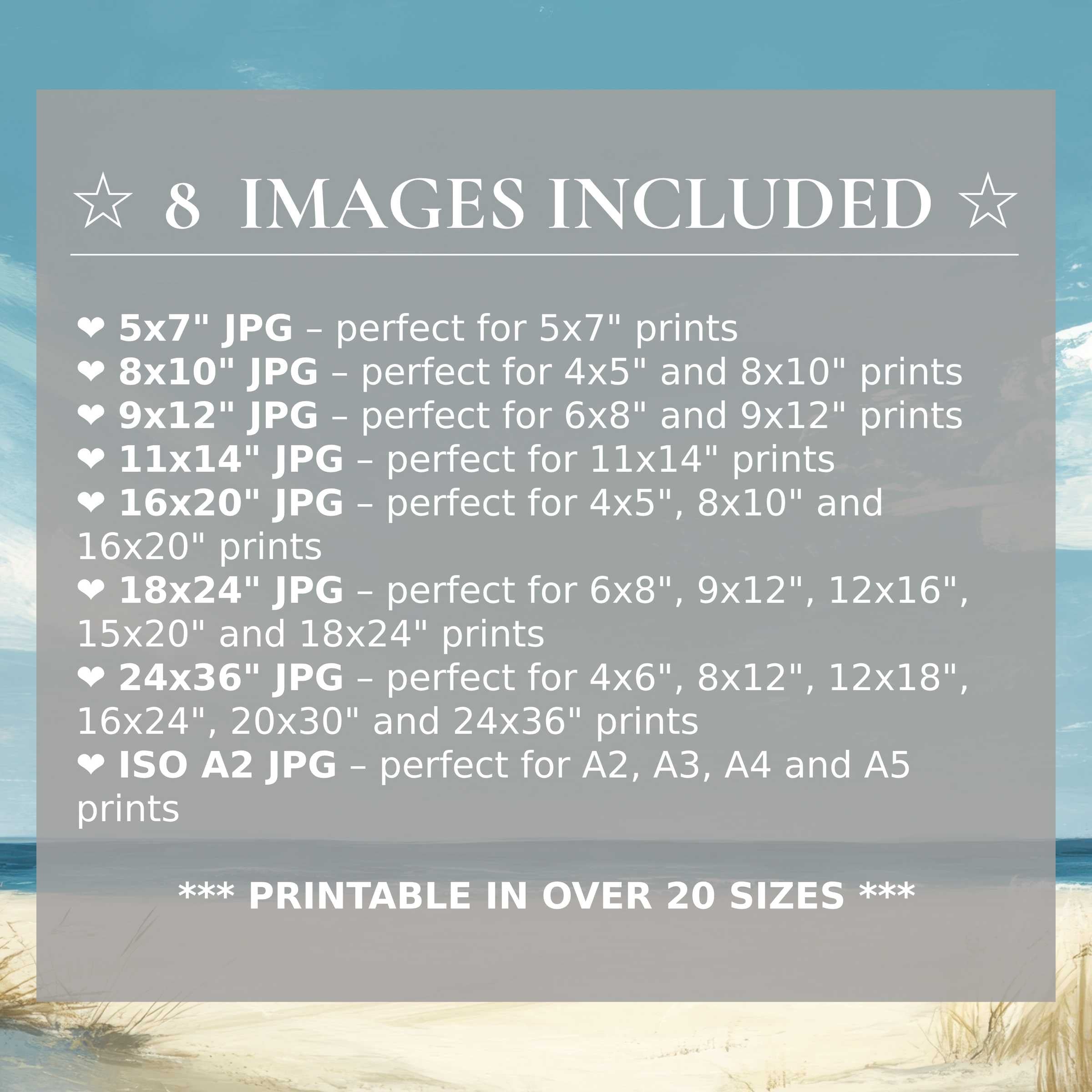 Radiant summer digital print featuring serene blues and sandy neutrals, available in 8 high-quality sizes included, perfect for elevating modern interiors with timeless style and versatile elegance