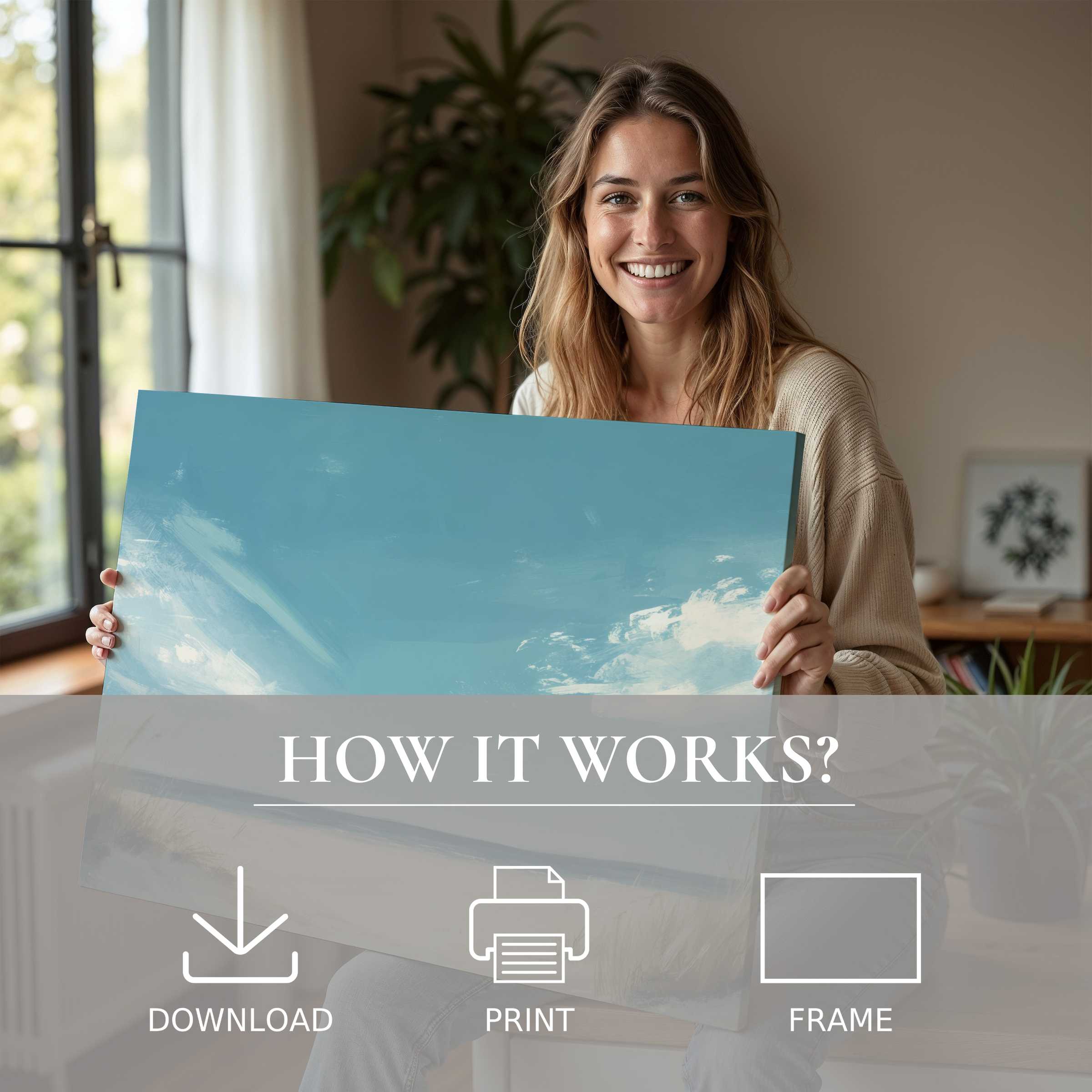 Radiant joy and serene connection in summer digital art print, transforming modern living spaces with effortless elegance
