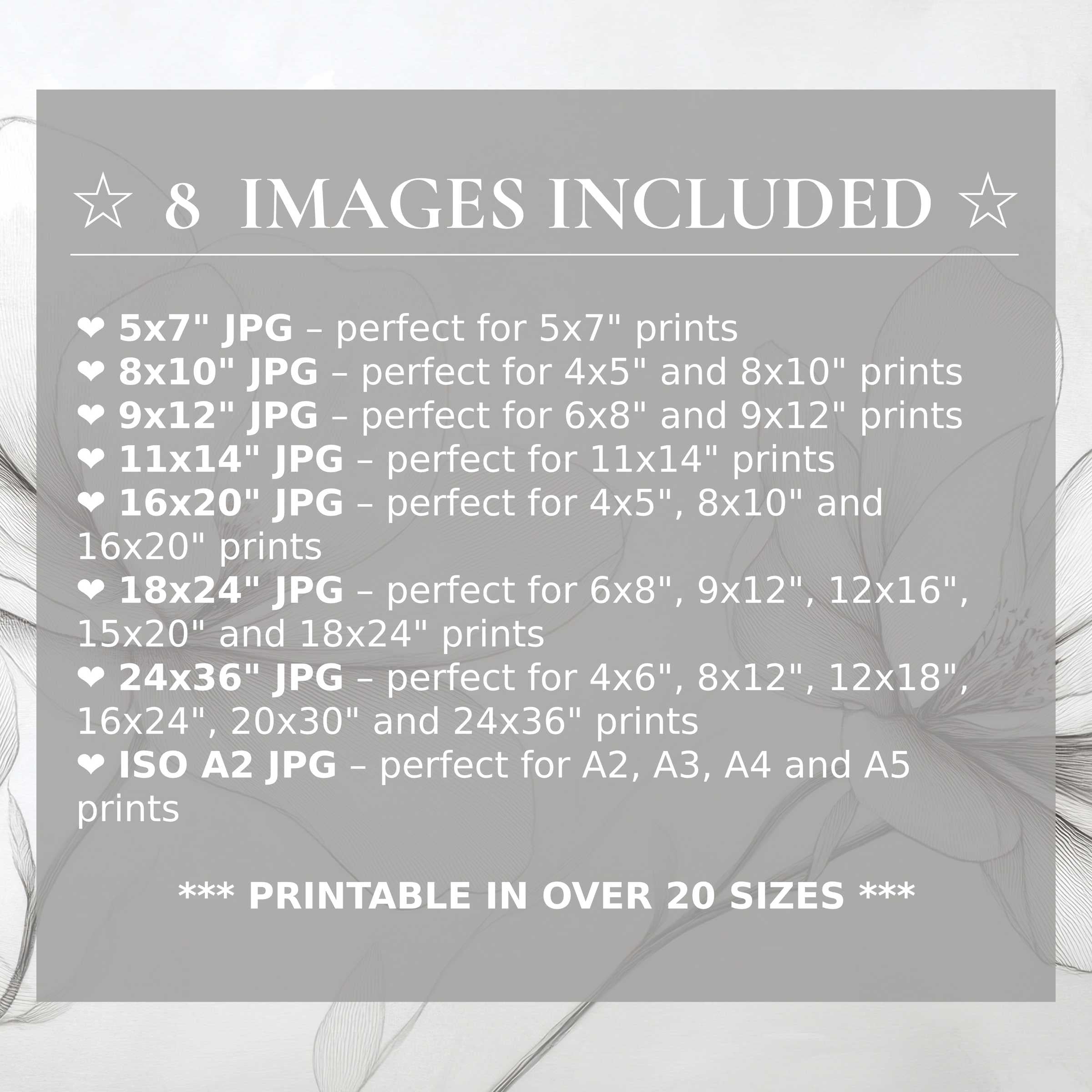 Floral digital print exudes radiant blush and calming grayscale tones, elevating modern interiors with style; includes 8 high-quality sizes