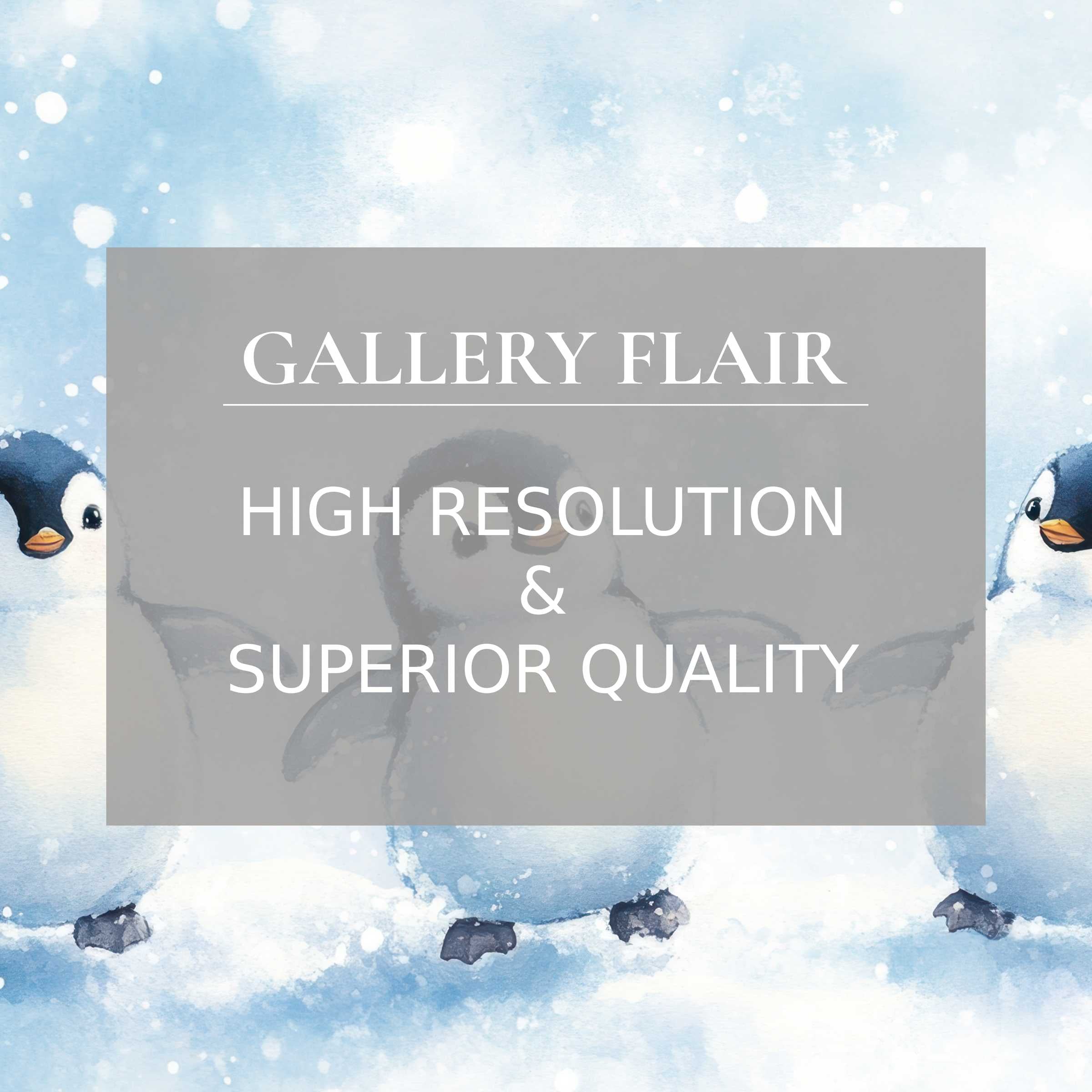 Nursery printable art featuring charming penguins in a serene winter scene, crafted with exquisite detail to elevate modern nursery décor
