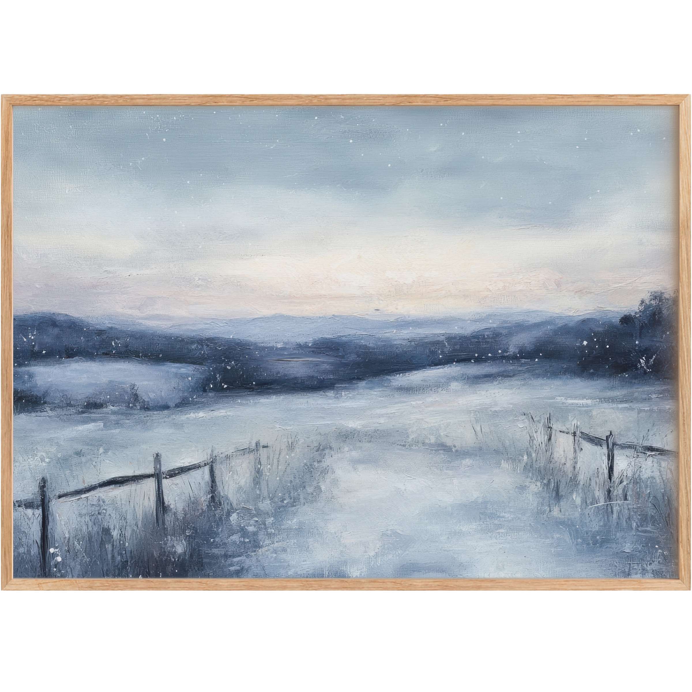 Vintage printable wall art evoking tranquil winter calm with soft blues and muted grays, enhancing serene, elegant spaces