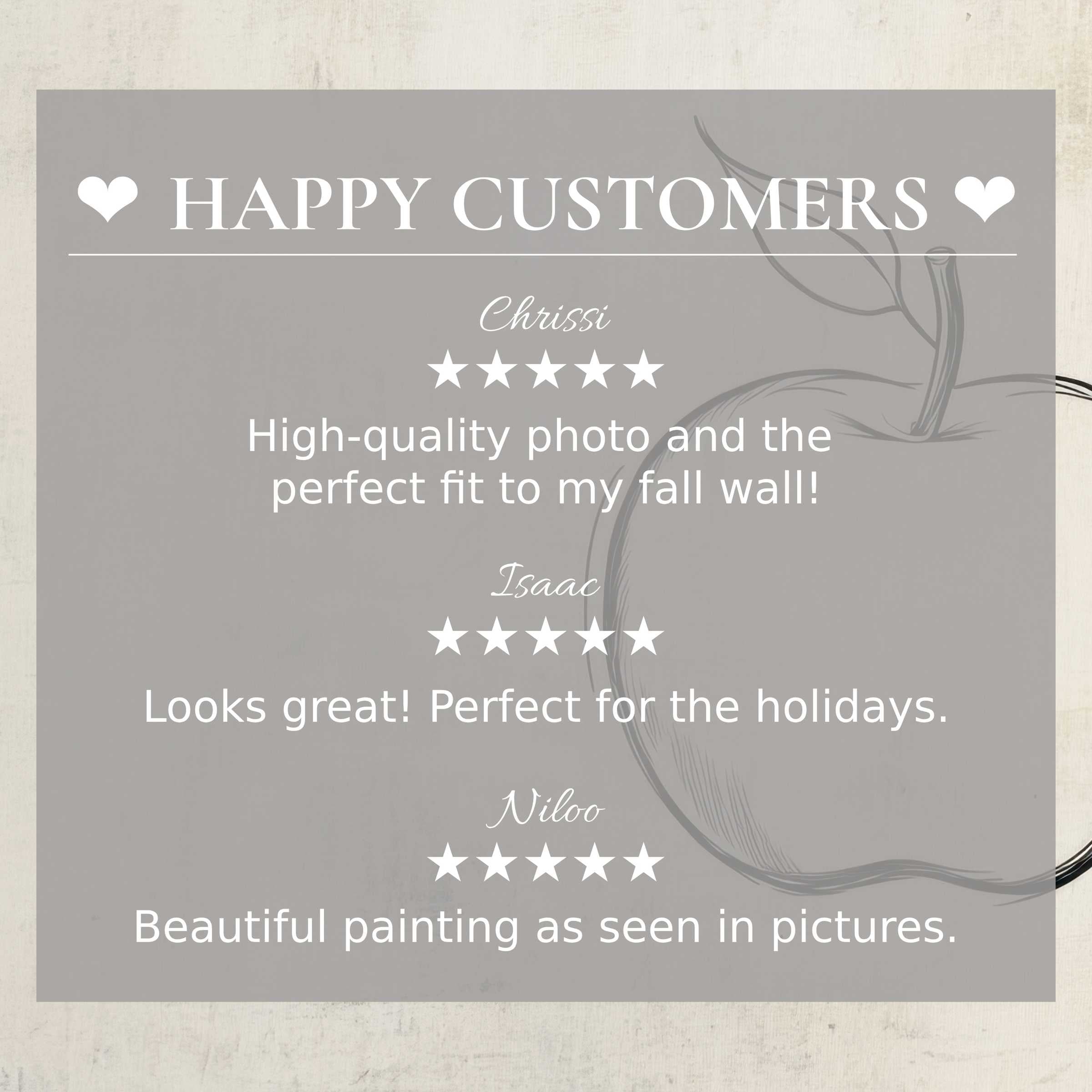 Minimalist art for Frame TV with soft gray apple sketch, showcasing happy customer reviews and refined product trust