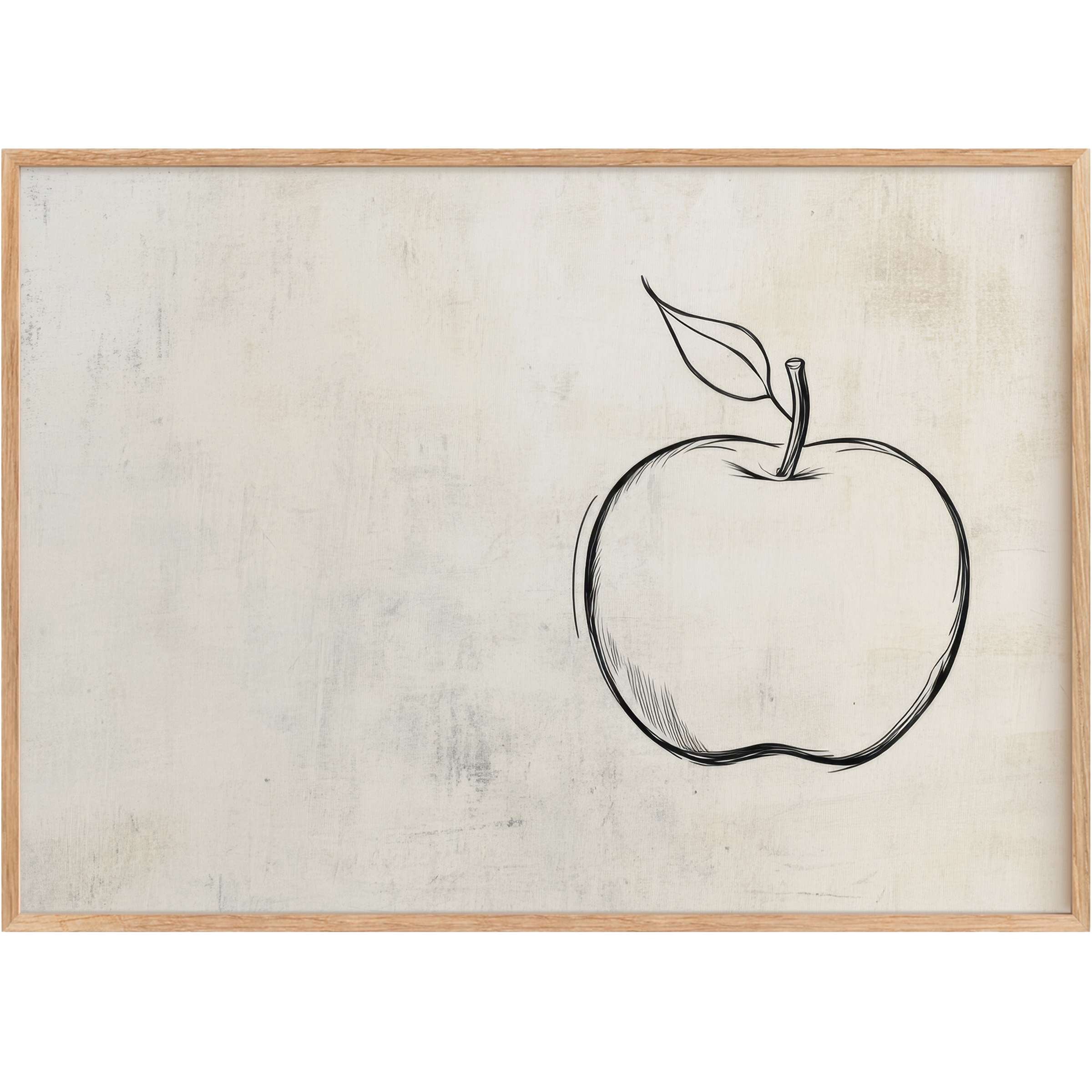 Minimalist printable wall art featuring a delicate black apple sketch on a soft beige canvas, evoking calm elegance and refined simplicity