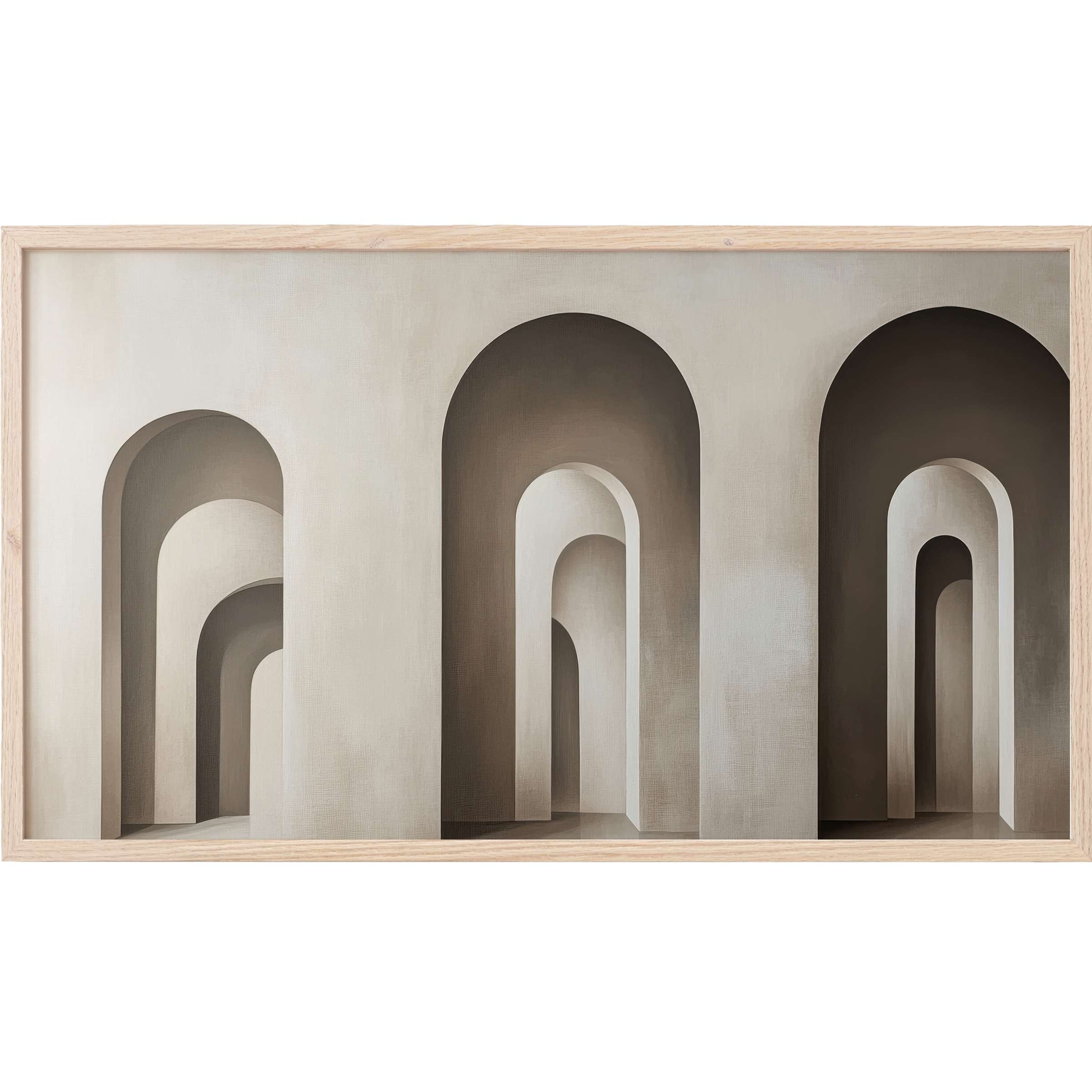 Minimalist arches in soft beige and taupe tones create depth and calm in this modern Frame TV Art piece
